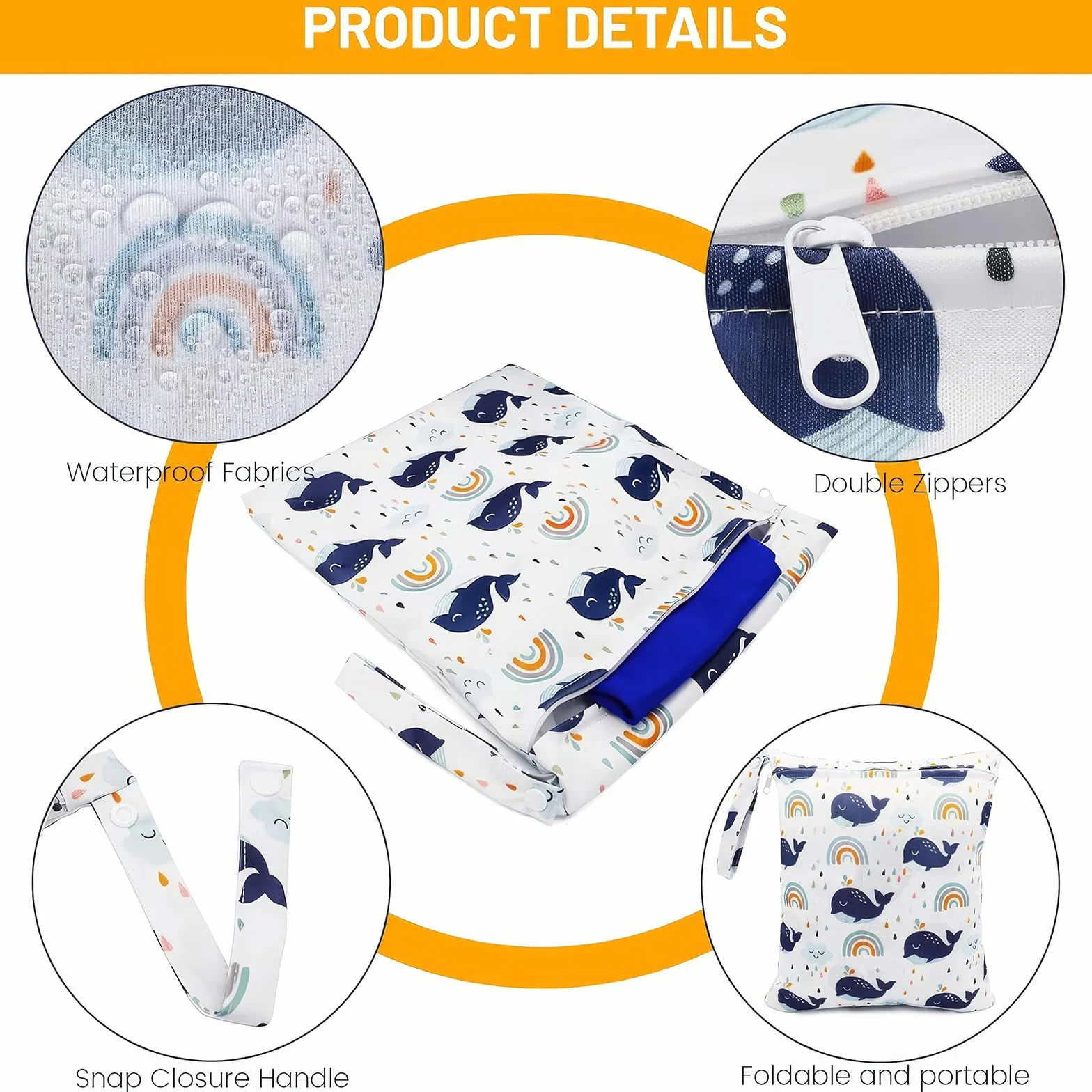 Borsa Pannolini Riutilizzabile Wet Bag con Cerniera Lavabile per Neonato Viaggi Spiaggia Piscina Gym