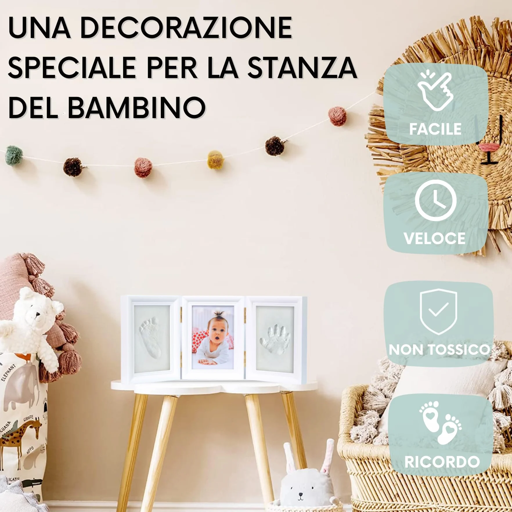 HuBorns Kit impronte neonato con argilla, cornice per calco mani e piedi, idea regalo nascita battesimo, ricordo originale per bimbo e bimba