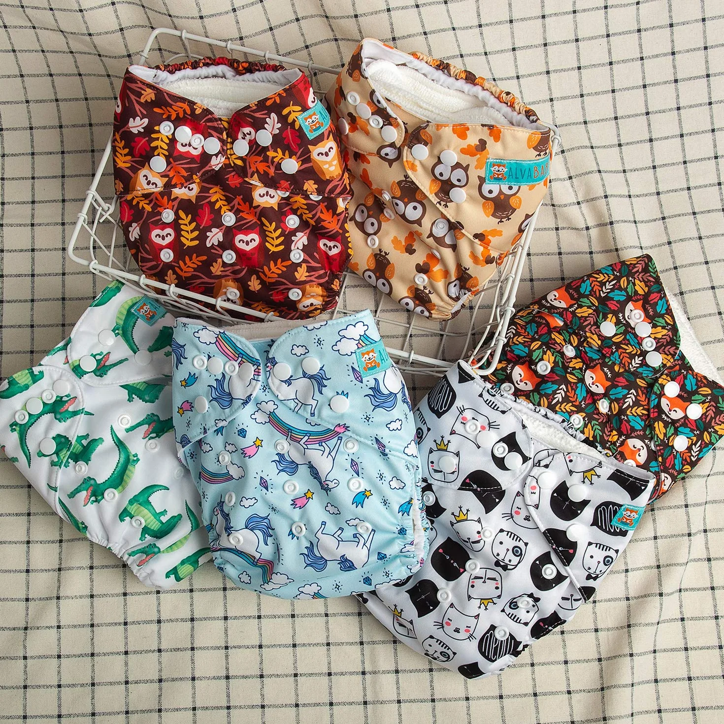 ALVABABY 6 pannolini lavabili regolabili con 12 inserti