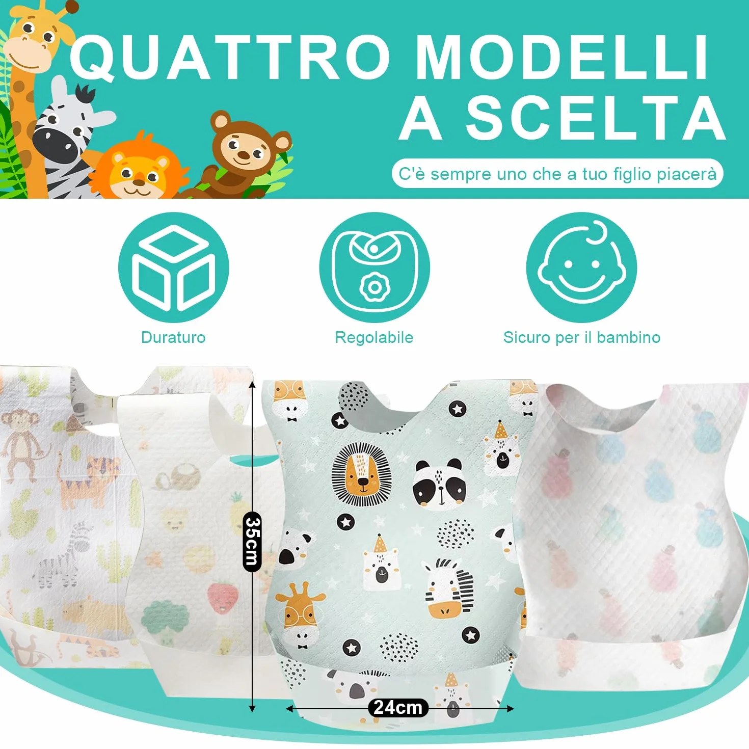LATRAT 40 pezzi Bavaglini usa e getta bambini, Bavaglino Neonato Impermeabile, Tessuto Non Tessuto Regolabili Tasca Raccogli Pappa