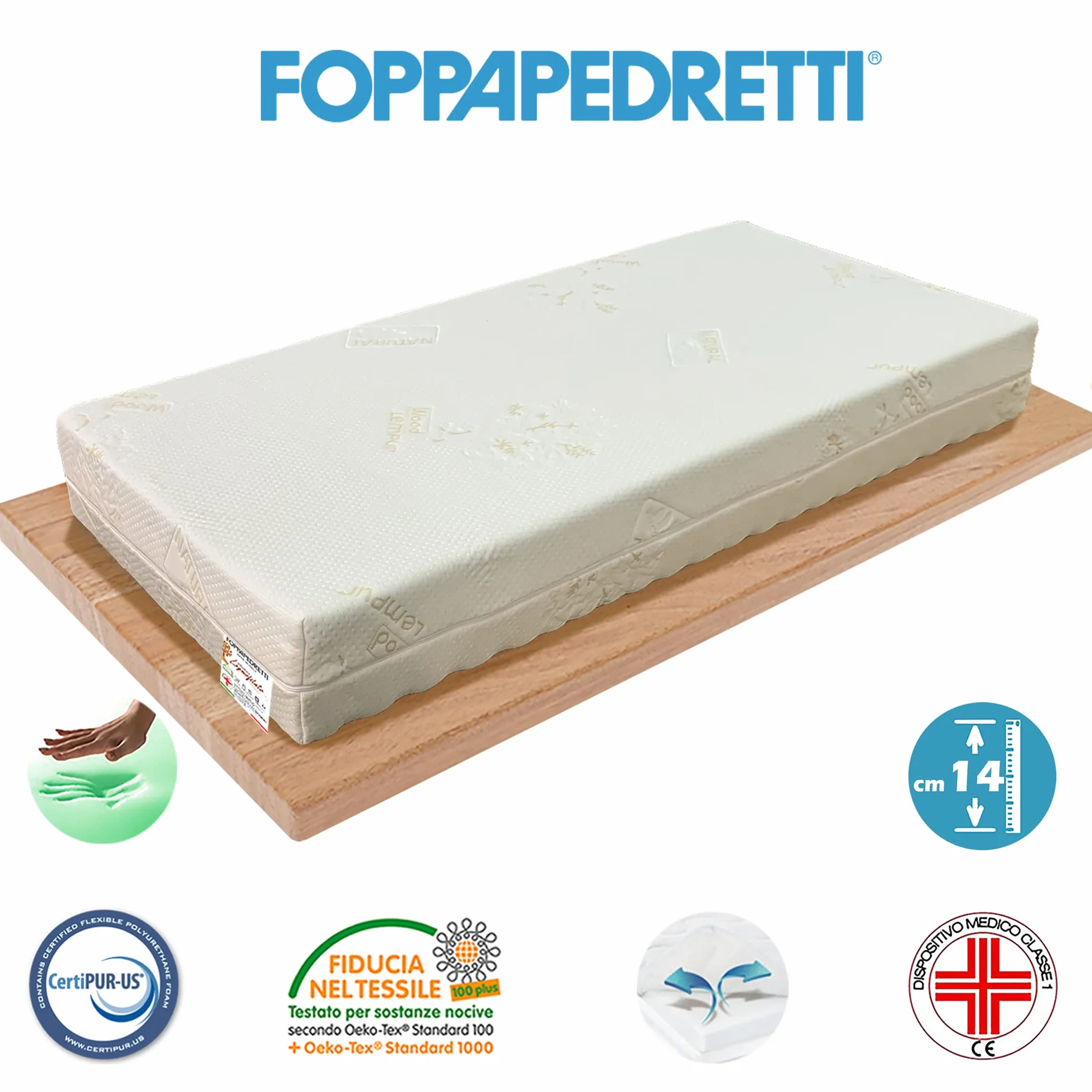 Foppapedretti Materassino Antisoffoco 60x120 Memory Foam Sfoderabile Anallergico OEKO-TEX Dispositivo Medico