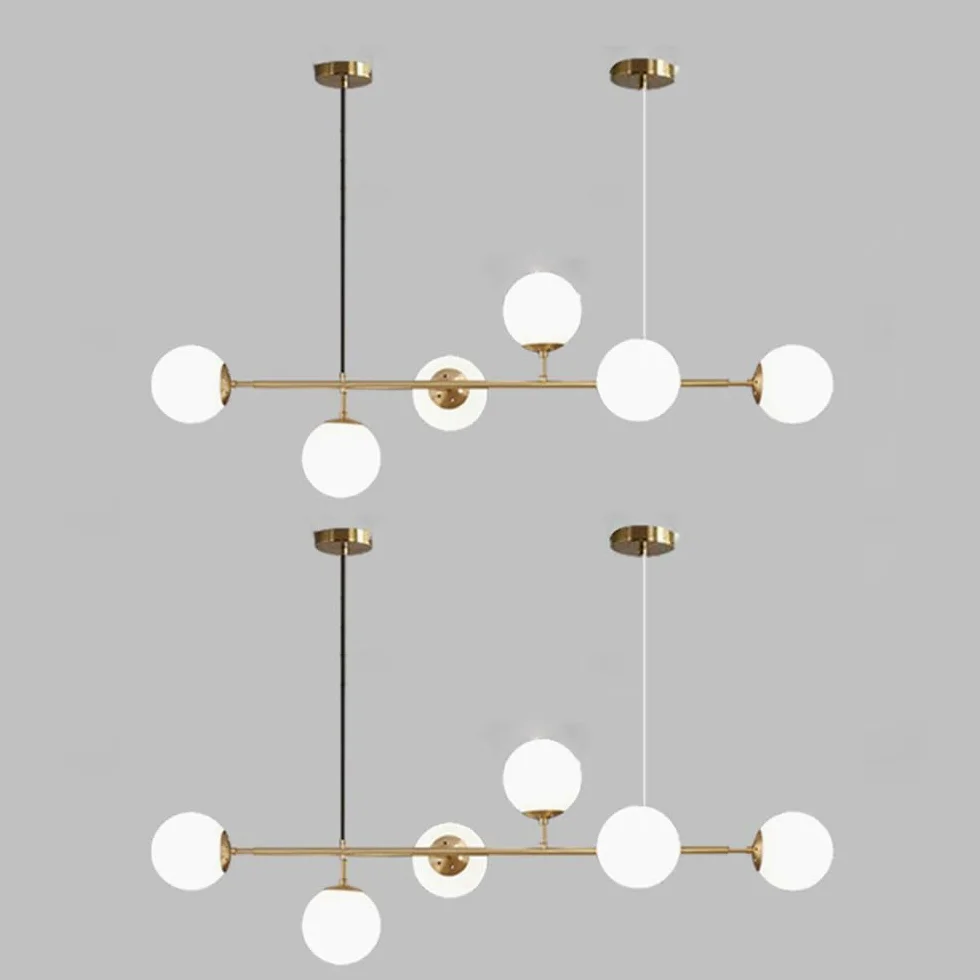 6 luci E27 Lampadario moderno Nord Europa Lampadario a sfera in vetro Industriale 51 pollici Lampada a sospensione a soffitto per soggiorno Sala da pranzo Decorazione artistica Ristorante