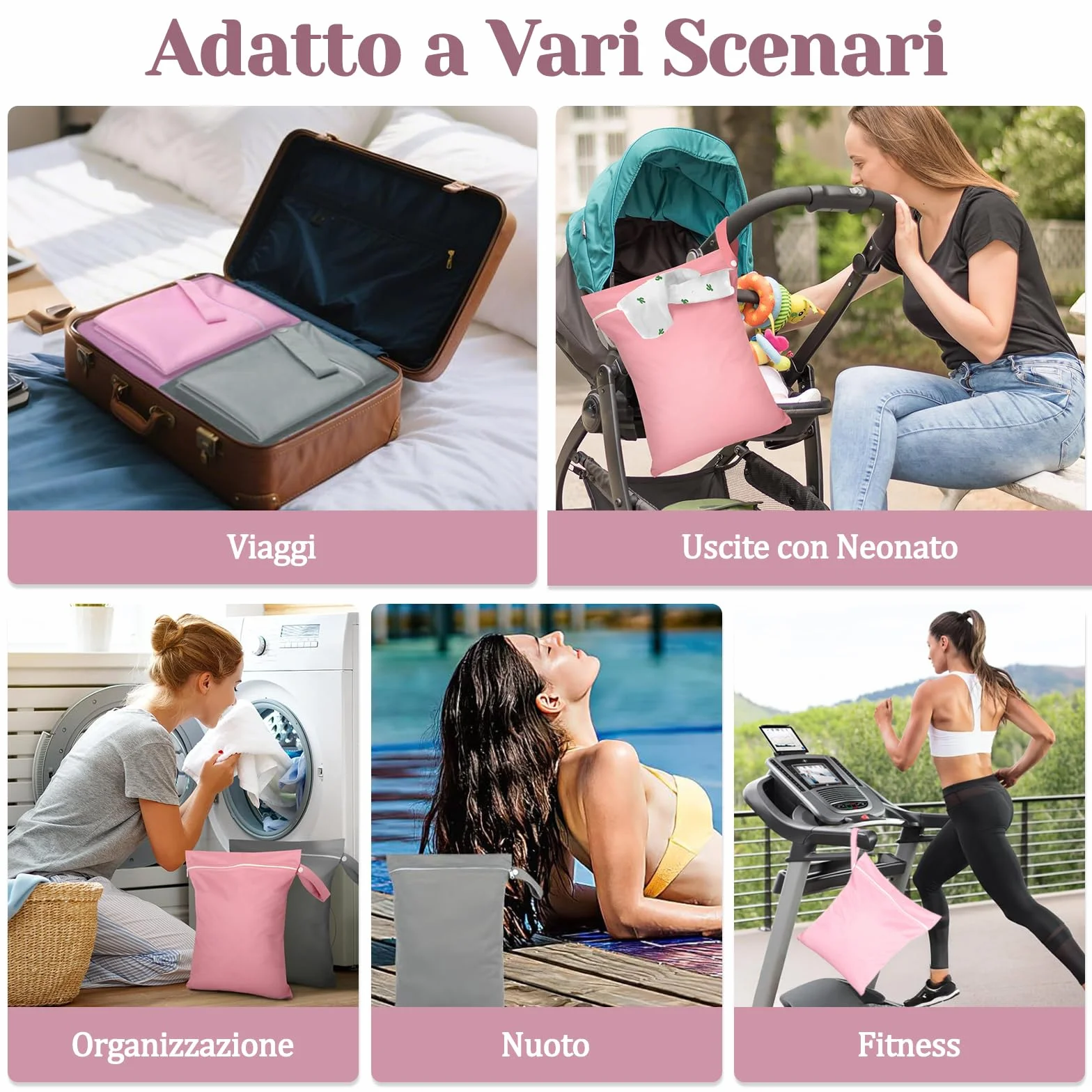 Sacca Impermeabile Wet Bag 40x30 cm Porta Pannolini Salviette Zip Manico Riutilizzabile Pieghevole 2 Pezzi