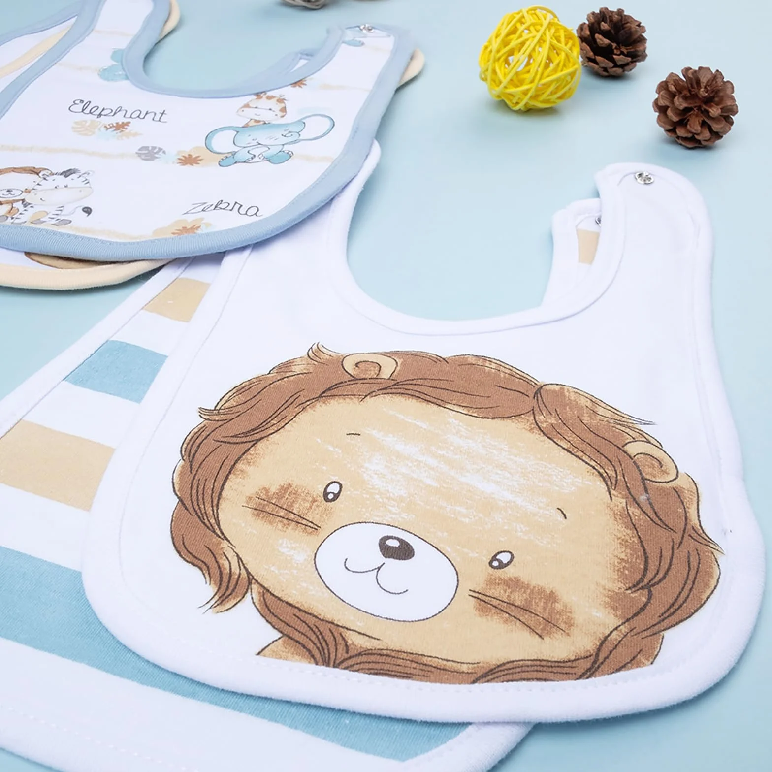Prenatal Set 5 Bavaglini Per Neonati 100% Cotone Morbido Assorbente Chiusura Bottoncino Unisex 0-24 Mesi