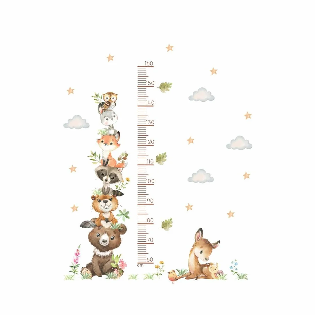 Adesivi Murali Bambini Metro da Parete Misura Altezza Autoadesivo Animali Foresta Tabella Altezza Decorazione 60-160 cm