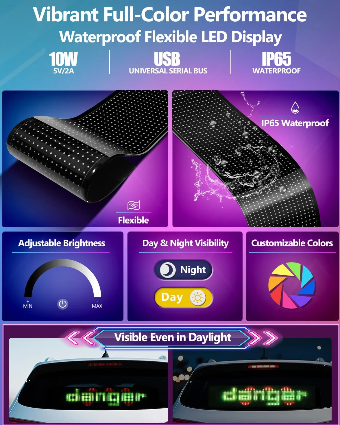 Insegna Luminosa LED Personalizzata Grande 68x12cm, Scritte Luminose per Camion e Negozio, Pannello LED Flessibile Programmabile, Schermo Scorrevole con App