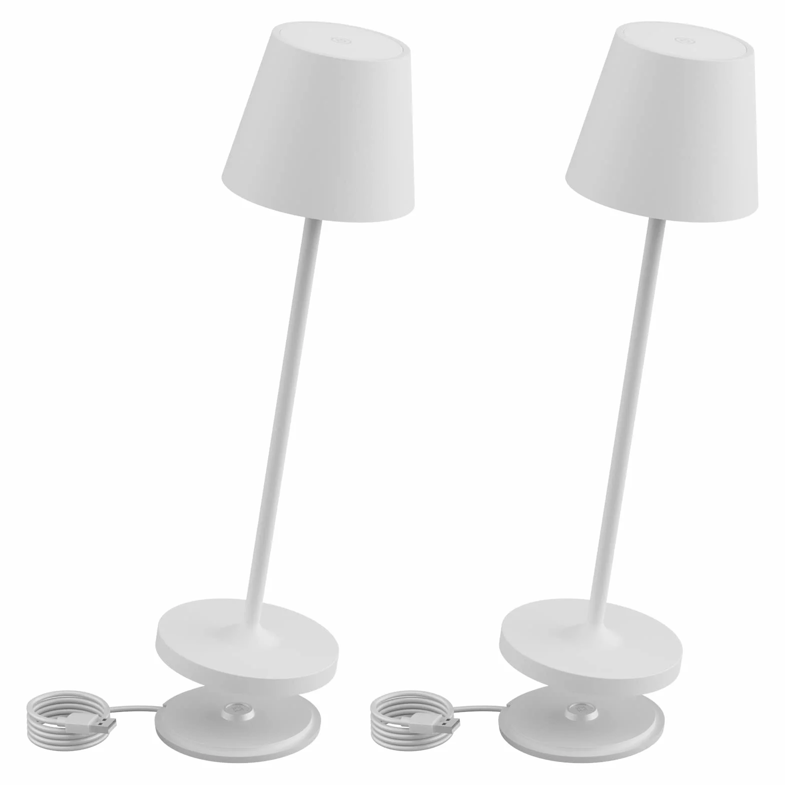 K-Bright 2 pezzi Lampada LED Dimmerabile da tavolo in alluminio, H38cm，Ricaricabile Colore luce calda Per interni/esterni Lampada da tavolo con base di ricarica a contatto (bianco)