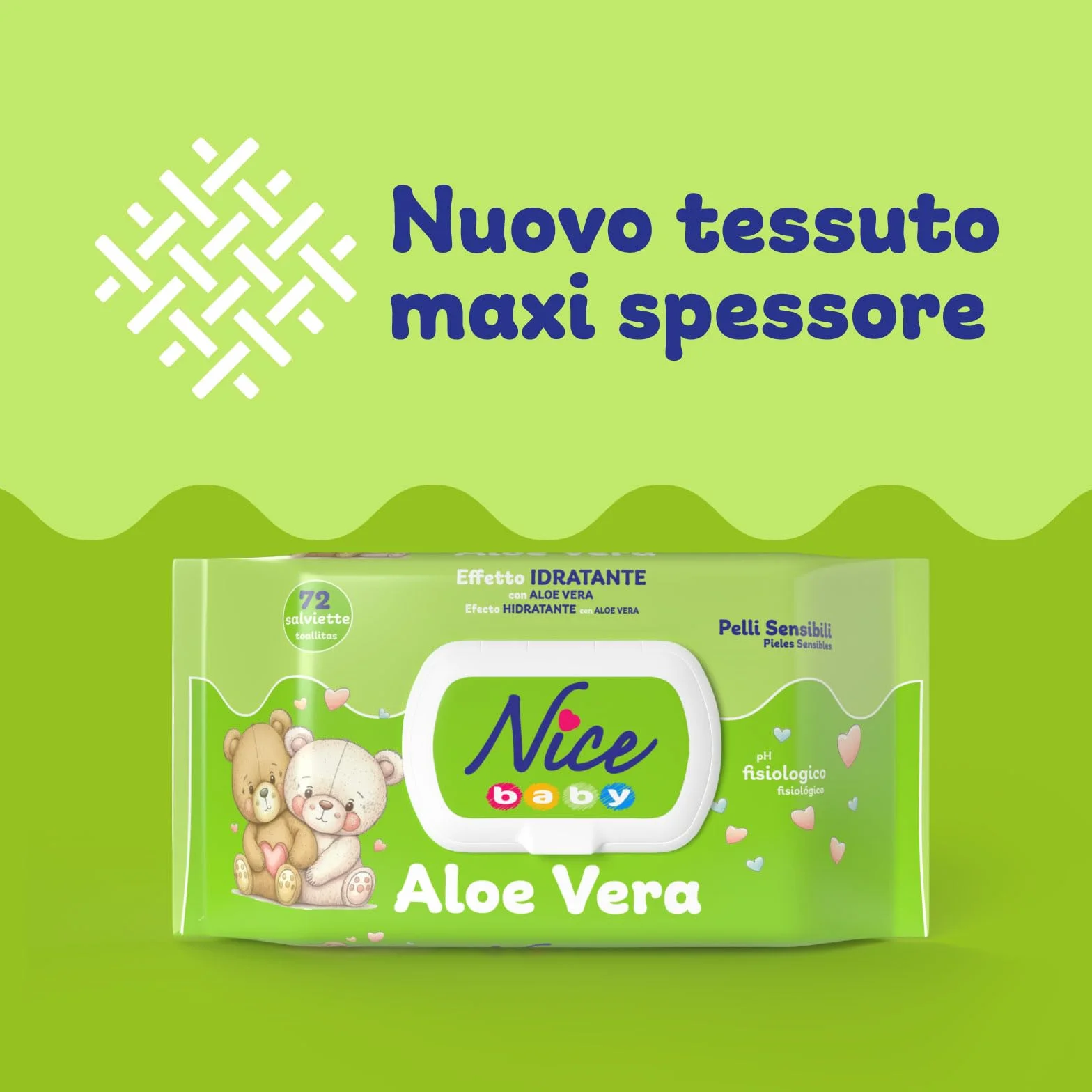 Nice Baby Aloe Vera Salviette per Cambio Pannolino, Confezione da 72