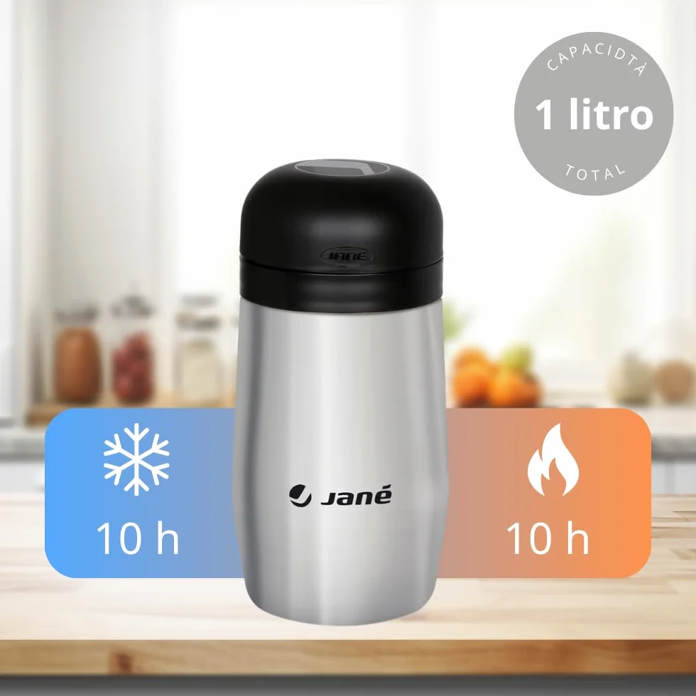 Jané Thermos 1L 2 Contenitori Ermetici Mantiene Caldo e Freddo 8h Borsa Termica Grigio
