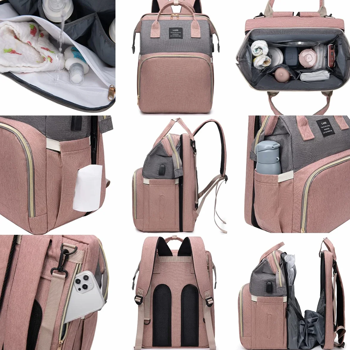 Zaino Fasciatoio Mamma Multifunzione Grande con Lettino e Borsa Isolante
