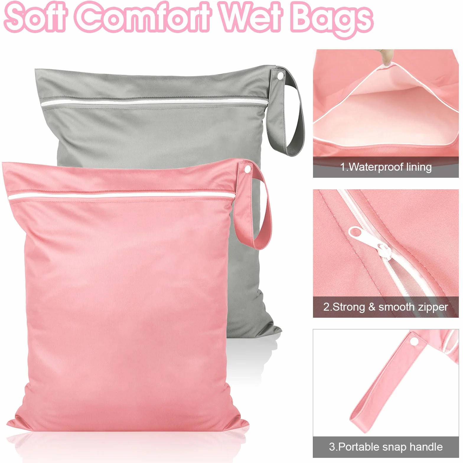 Torba impermeabile per nuoto 36x30 cm con chiusura lampo grigio rosa