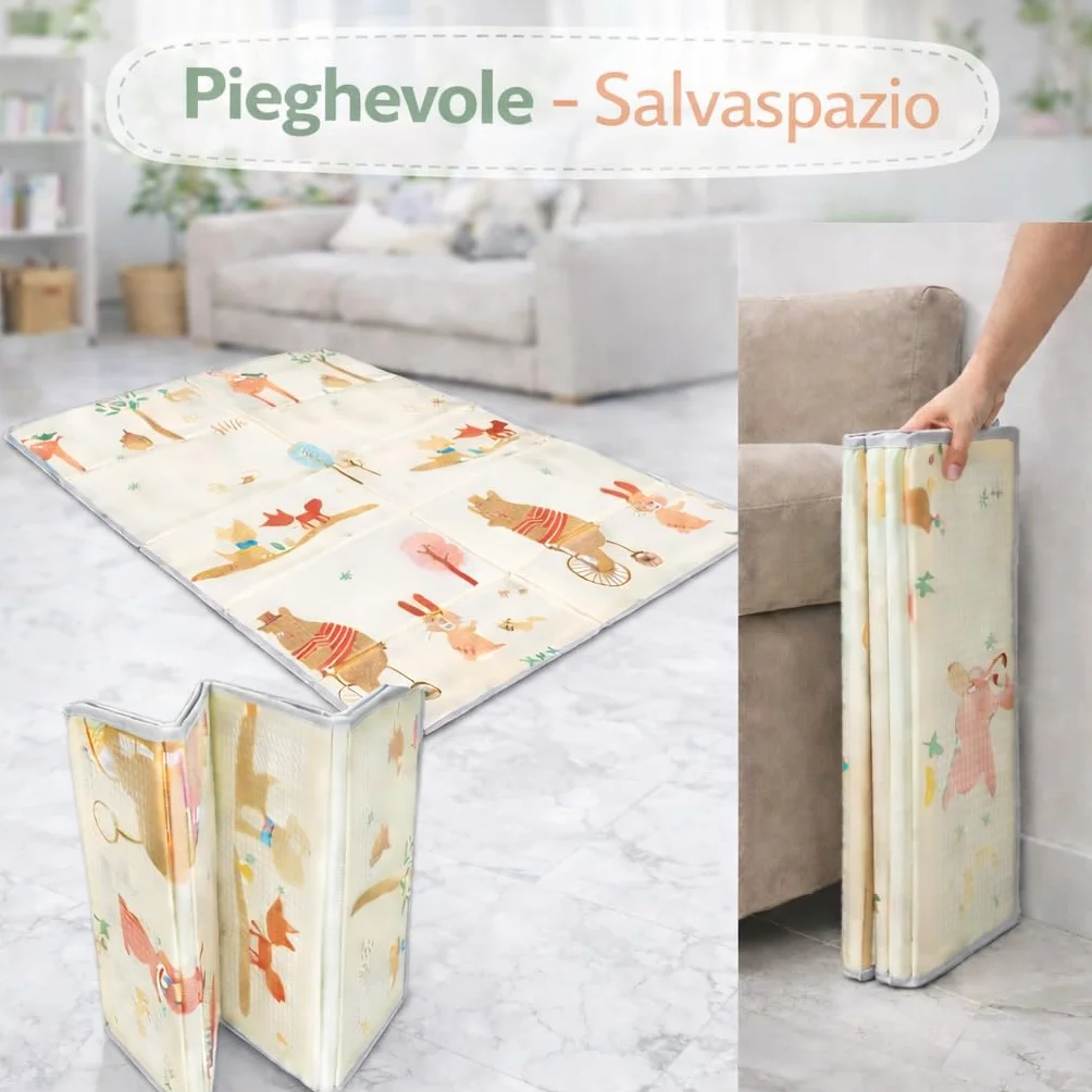 Tappeto Gioco Montessori Pieghevole Impermeabile 180x150x1 cm Schiuma per Bambini