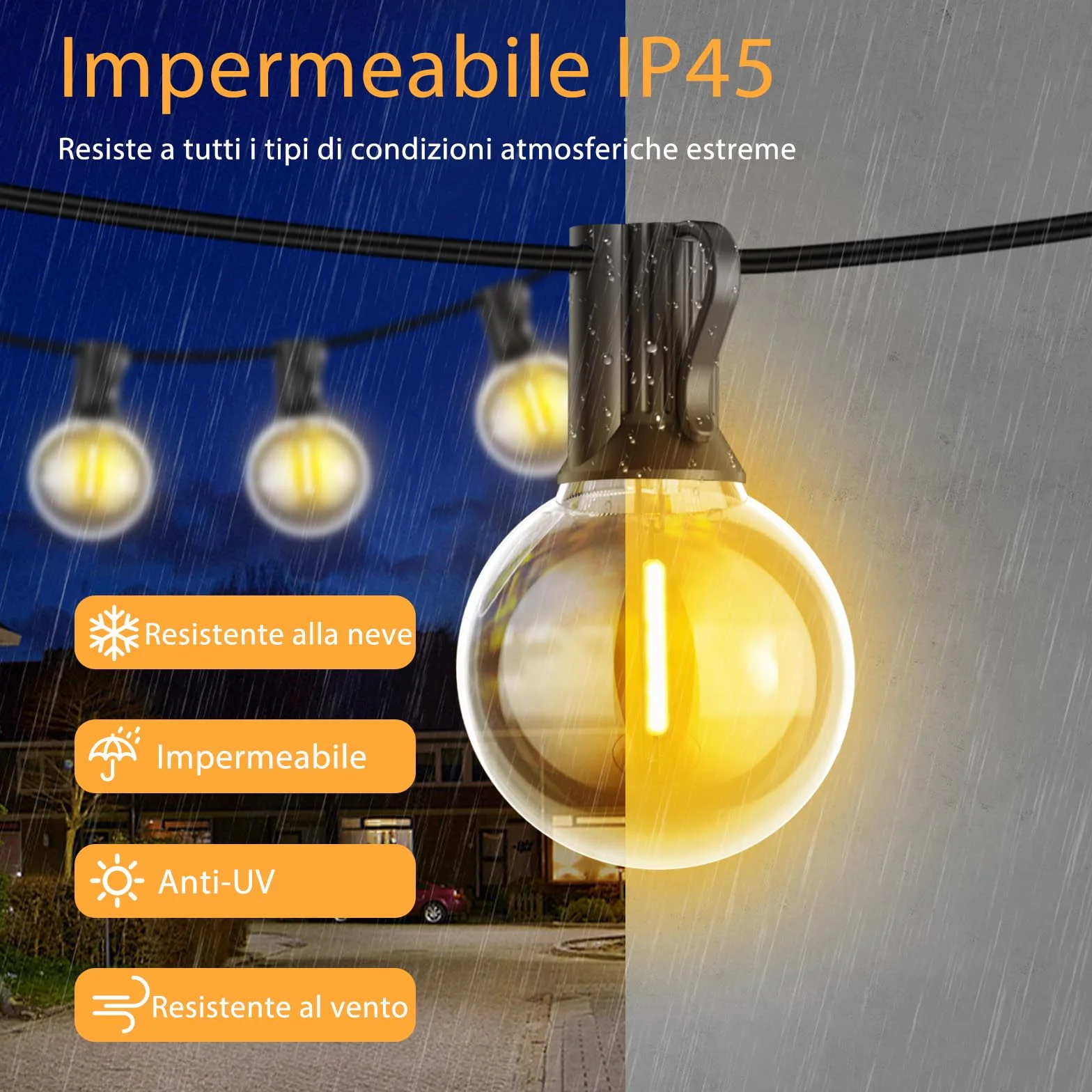 Luci Da Esterno Giardino G40 30M Festoon Lights Alimentazione LED 24V Con 50 Lampadine Infrangibili Impermeabile Per Patio Giardino Balcone Gazebo Pergola Portico