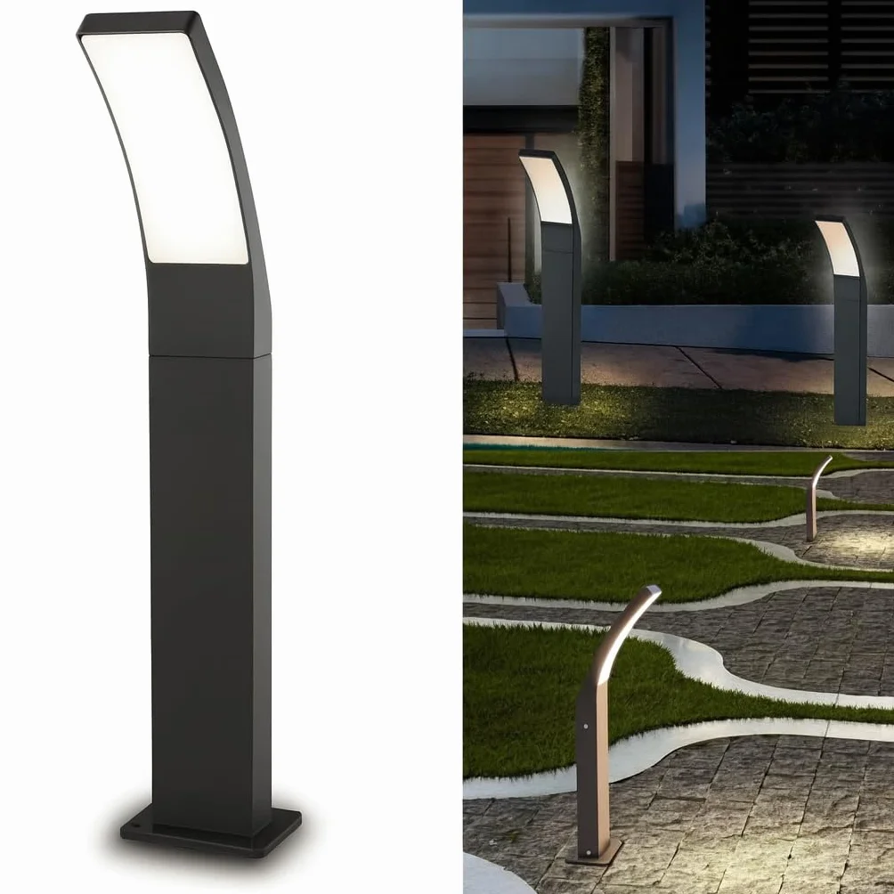 Dopa Dopastore Lampione da Terra Curvo per Esterno LED 12W Altezza 60CM Paletto Moderno Design Sporgente Nero per Esterno IP65