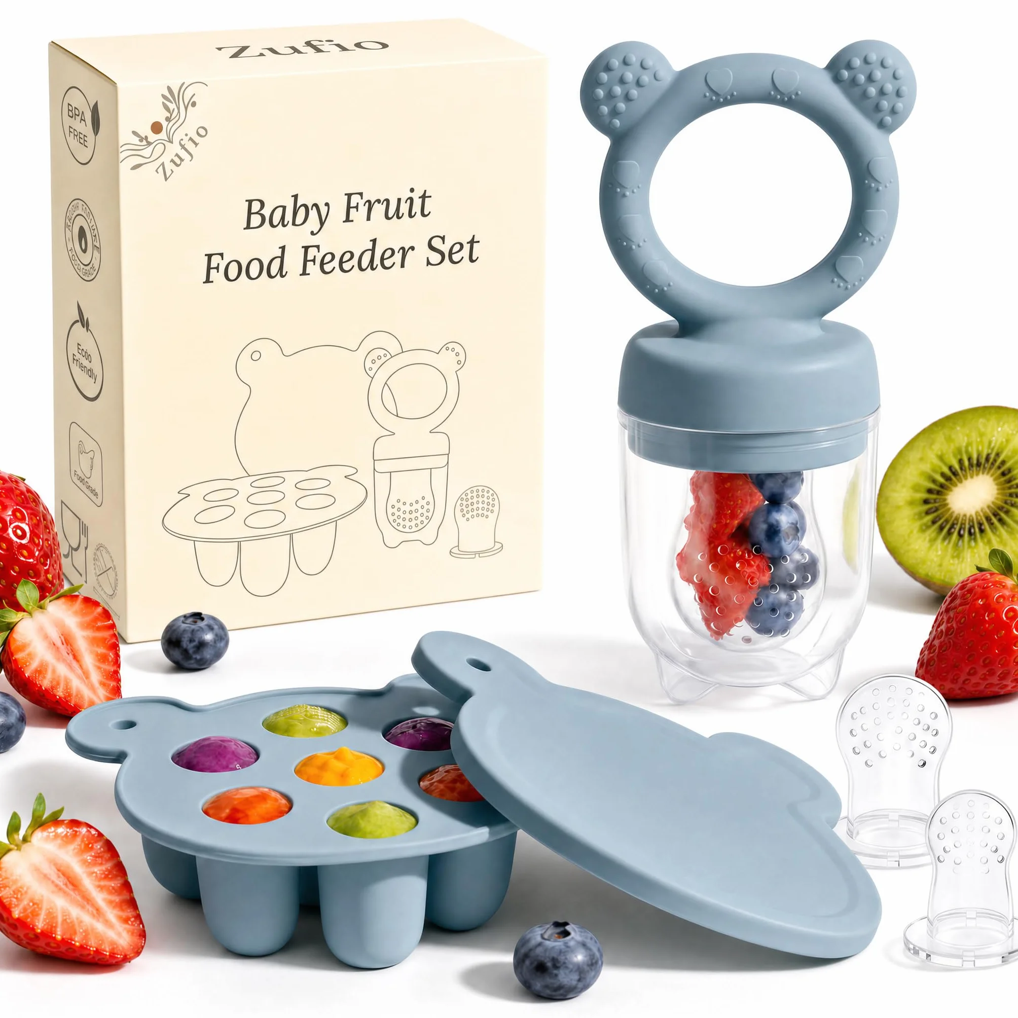 Stampi in silicone per alimenti per frutta, ciuccio, latte materno e ghiaccioli, blu