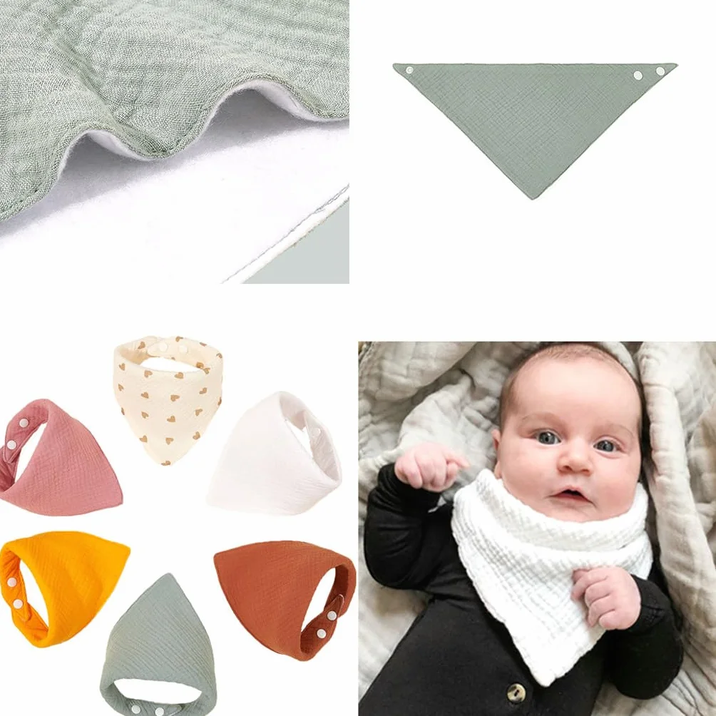 BRONG Mussola Bavaglini Neonato Confezione da 6 Bandana Cotone Dentizione Bottoni Regolabili