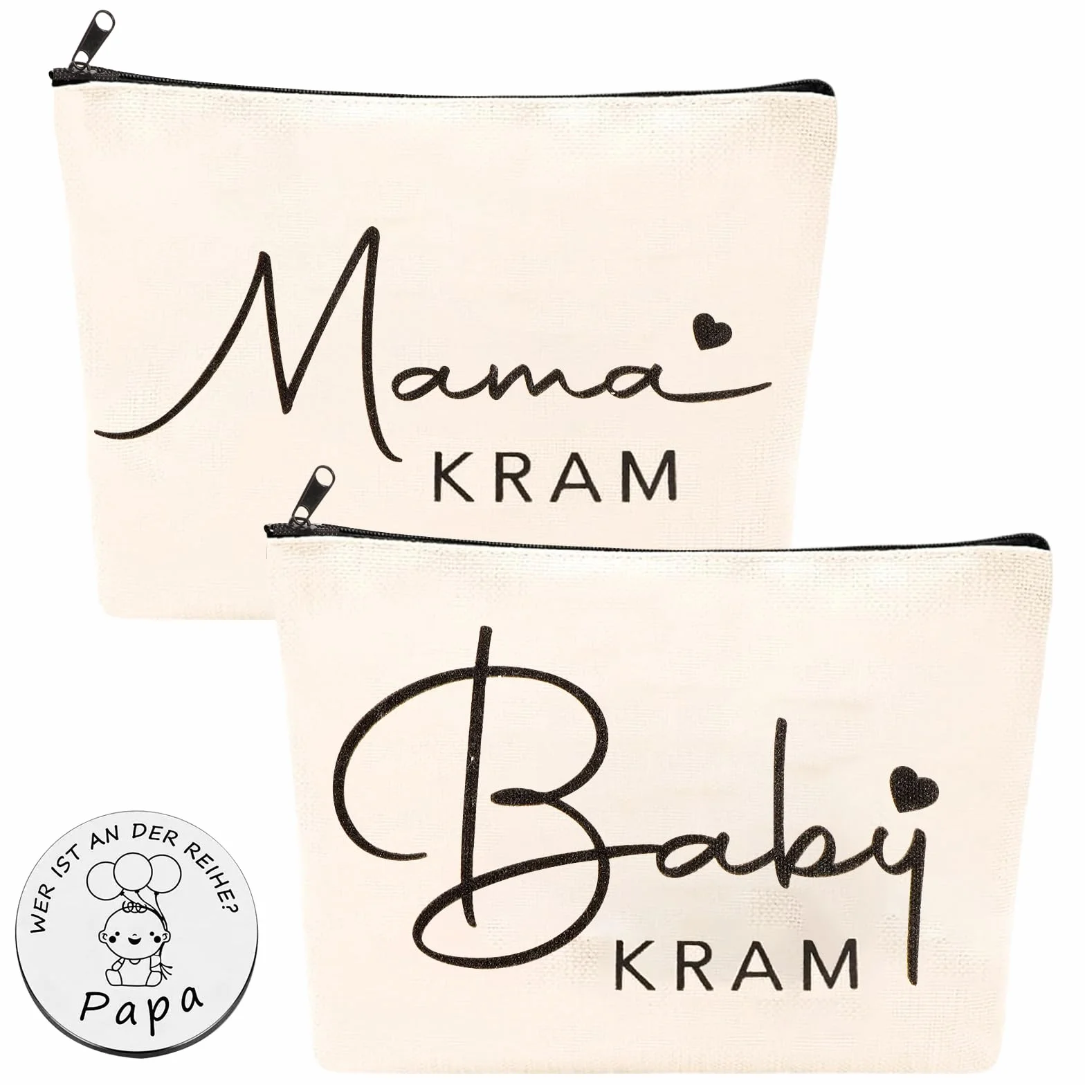 Pochette Trucchi Mamma da Viaggio Beige Neonato Borsa da Toilette con Chiusura Lampo Regalo per Donna Incinta 2 Pezzi