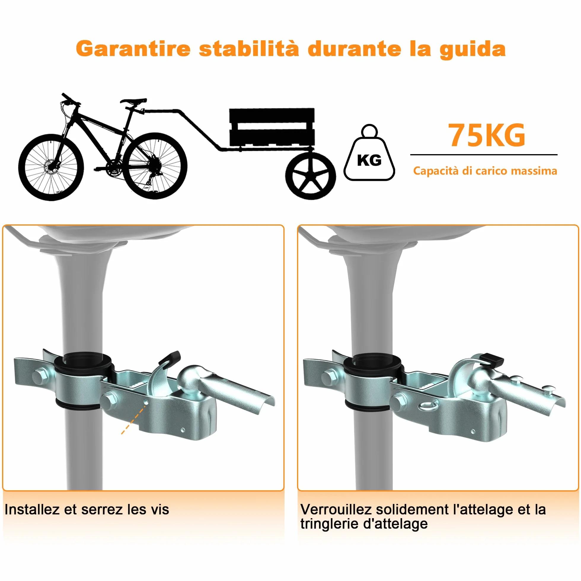 Gancio per Rimorchio Bici, Attacco Rimorchio Bicicletta, Sistema di Traino Compatibile Reggisella