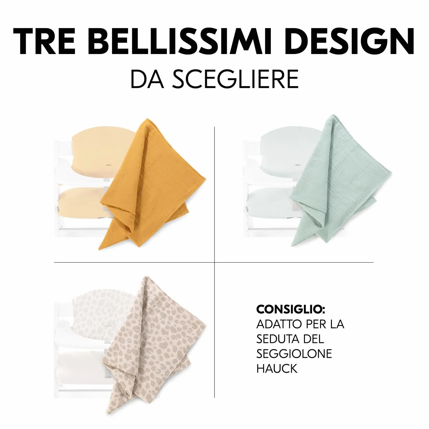 Hauck Cuddle N Clean Set 3 Pezzi Mussole Neonato 80 x 80 cm 100% Cotone Traspirante