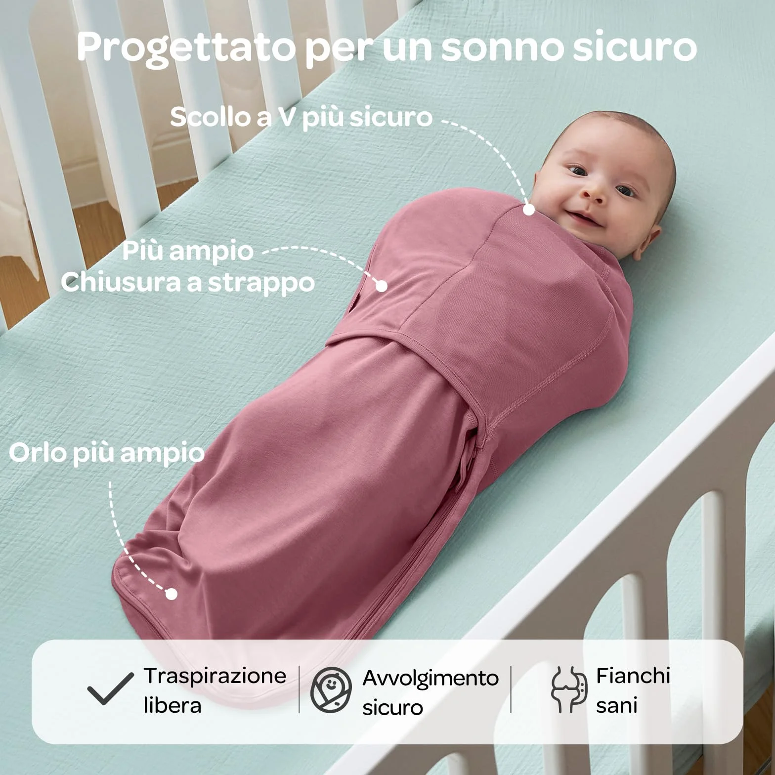 Momcozy Swaddle Neonato 0-3 Mesi 2 Pezzi Rosa