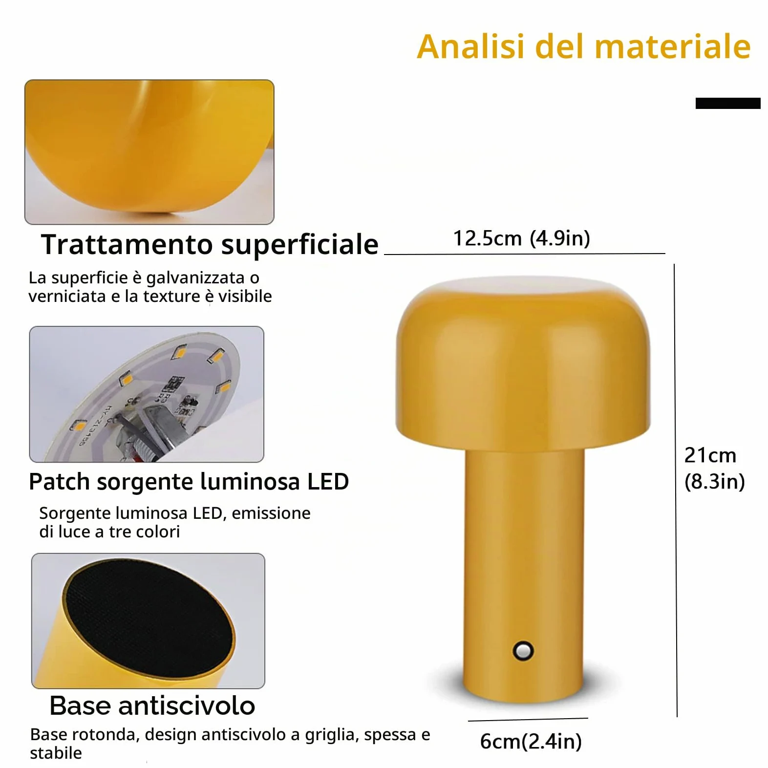 Lampada Da Tavolo A LED Senza Fili, Lampada A Fungo Tattile, USB Camera Da Letto, Luce Notturna 3 Livelli Di Luminosità, Nero