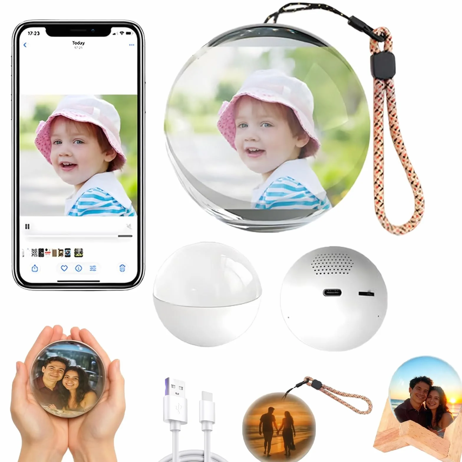 Lumiorb Wifi Crystal Ball – Sfera di memoria per video e foto 3D, ornamento immersivo con sfera di memoria, lettore di video e foto con display digitale (White)