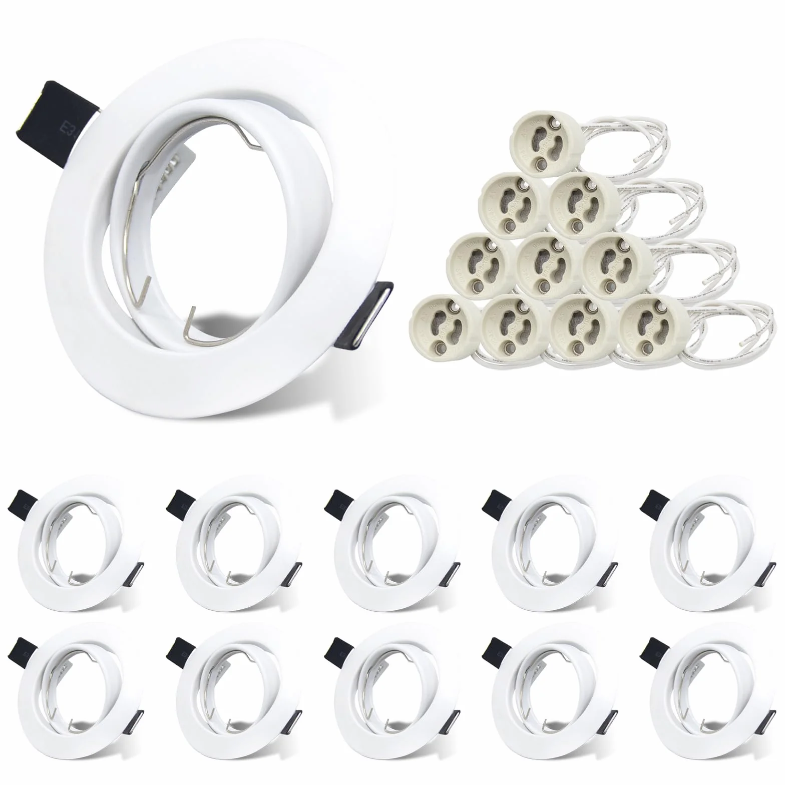Allesgute Set Di 10 Cornici Da Incasso GU10 Bianco Opaco Cornice Girevole Rotonda Per Faretti Da Incasso 230V Con Presa GU10 Per Lampadine LED O Alogene