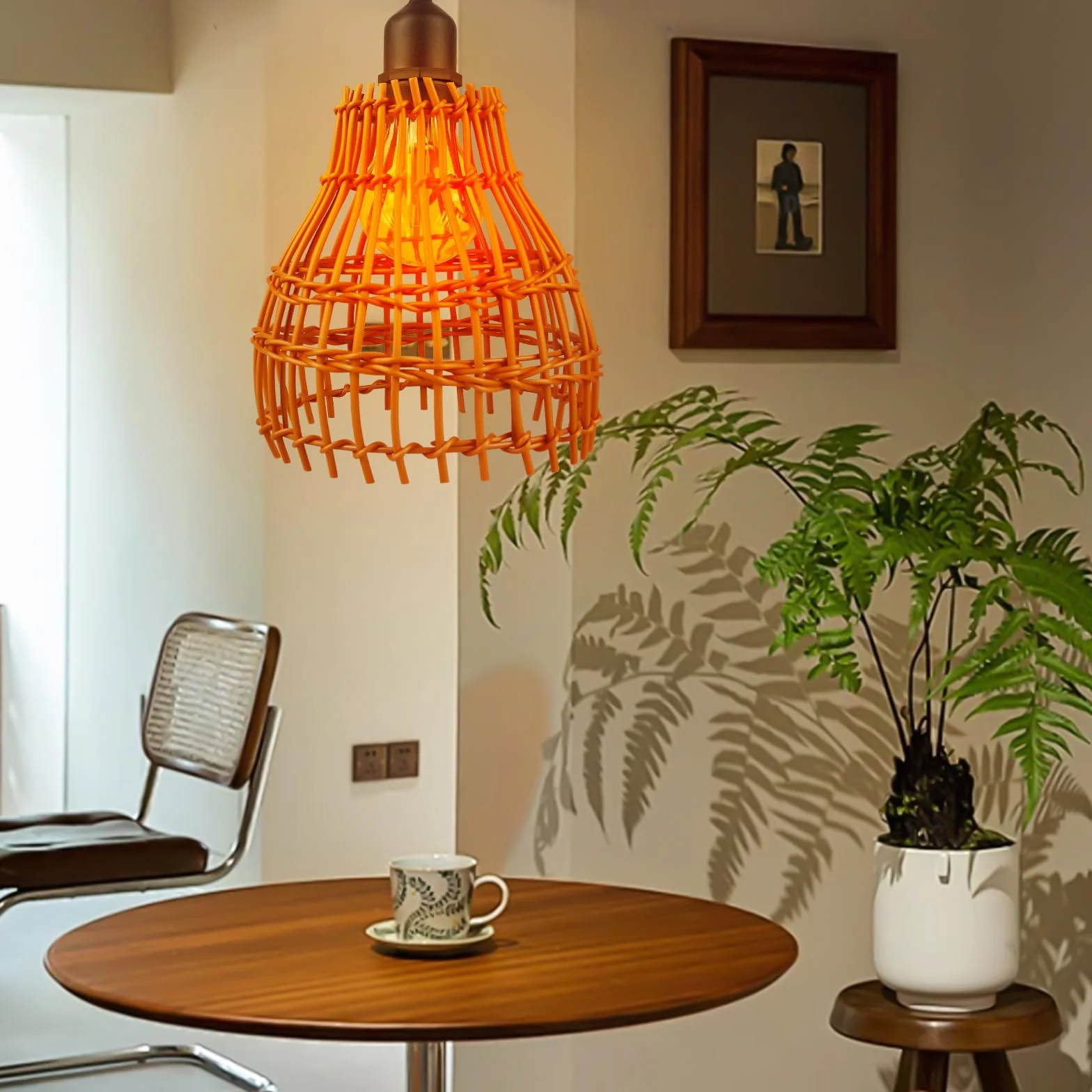 Lampada a sospensione in rattan: 2 pezzi a batteria, lampada a sospensione boho con telecomando, per esterni, per giardino, esterni, per terrazze e gazebo