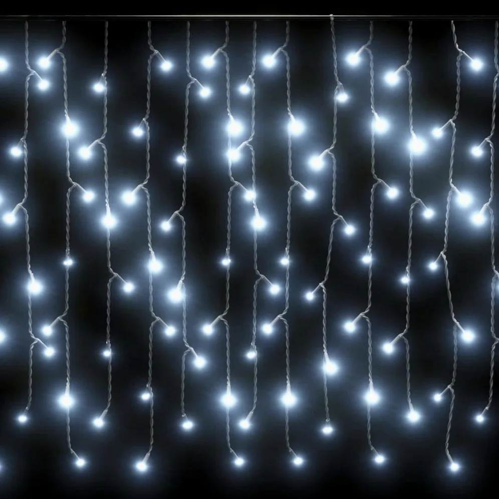Tenda a LED a forma di ghiacciolo, 10 m, 400 LED, luce bianca fredda, 8 funzioni