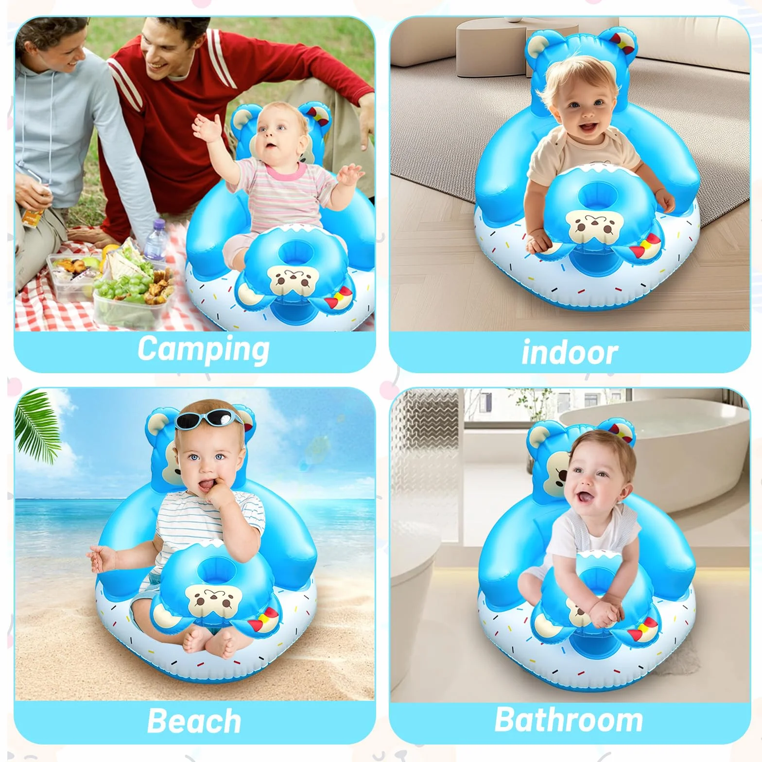 Divano Gonfiabile Portatile Bambini 3-36 Mesi Seggiolino Neonati Supporto Schiena Collo Blu