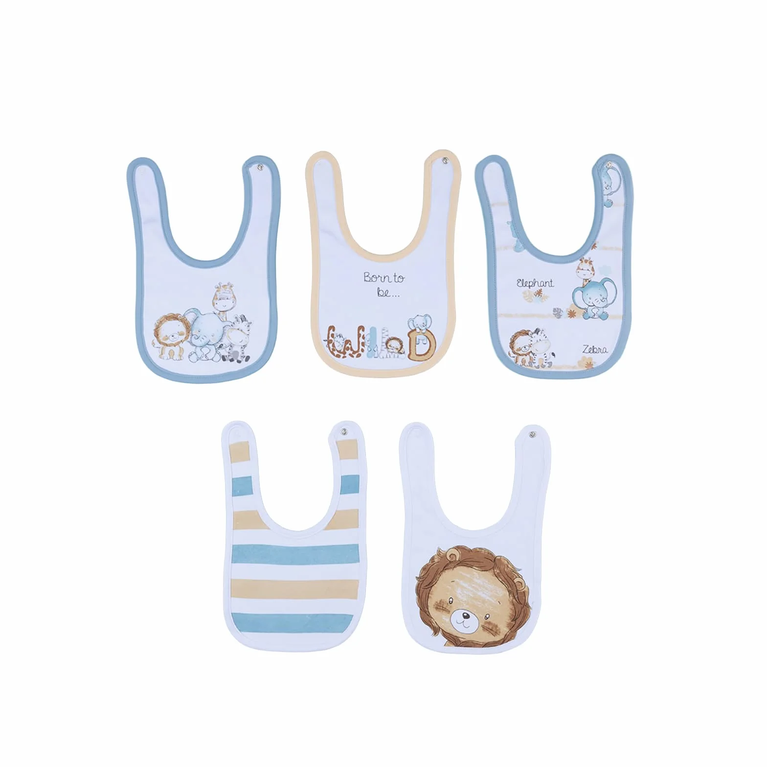 Prenatal Set 5 Bavaglini Per Neonati 100% Cotone Morbido Assorbente Chiusura Bottoncino Unisex 0-24 Mesi