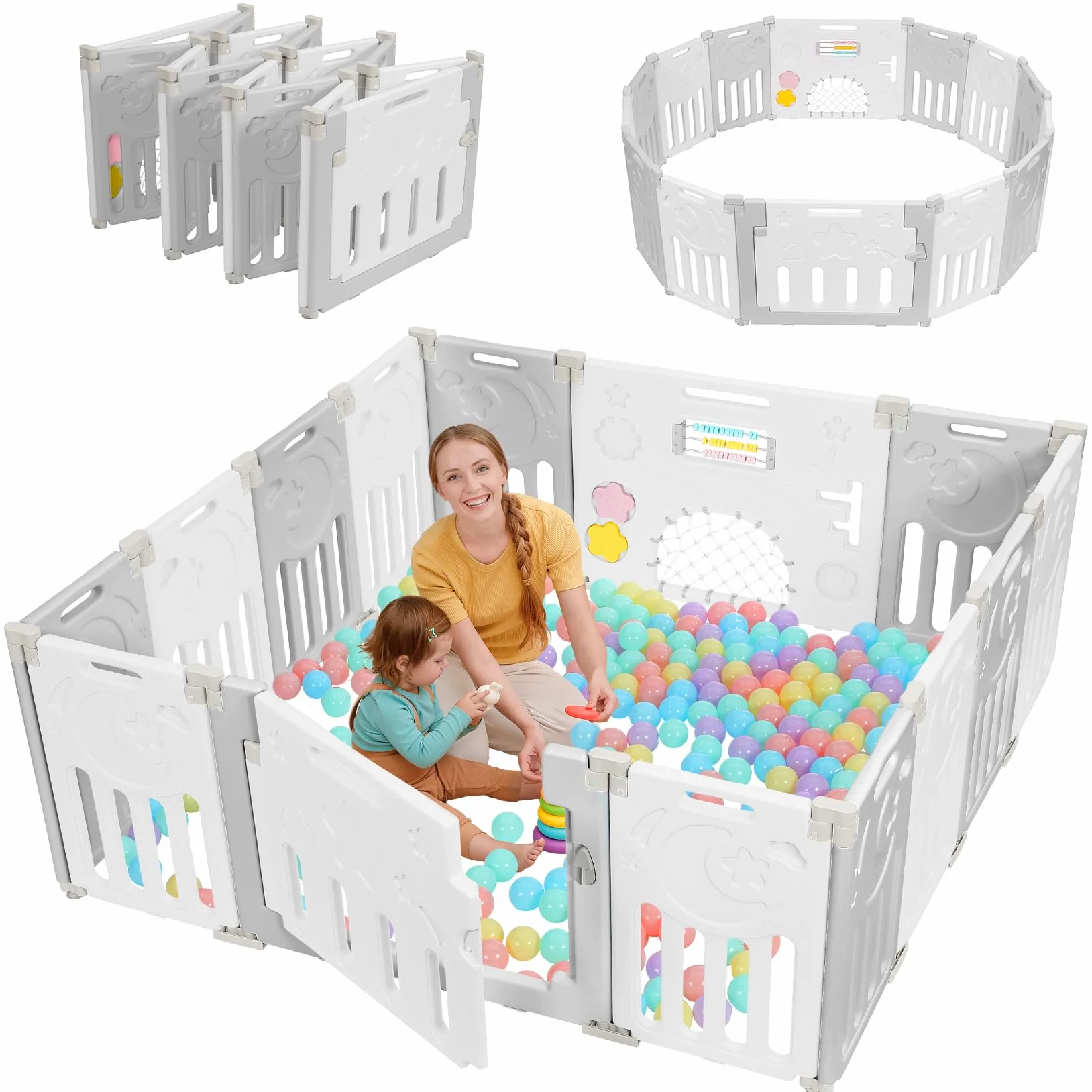 Dripex Box Bambini 150×150 cm Recinto Pieghevole Neonato Plastica Grigio