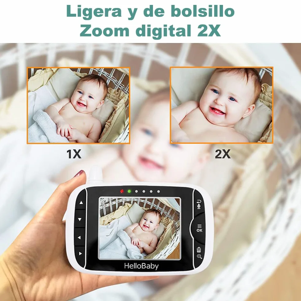 HelloBaby HB65 Baby Monitor con Telecamera, Display 3,2 Pollici, Video Audio Pan-Tilt-Zoom, Visione Notturna