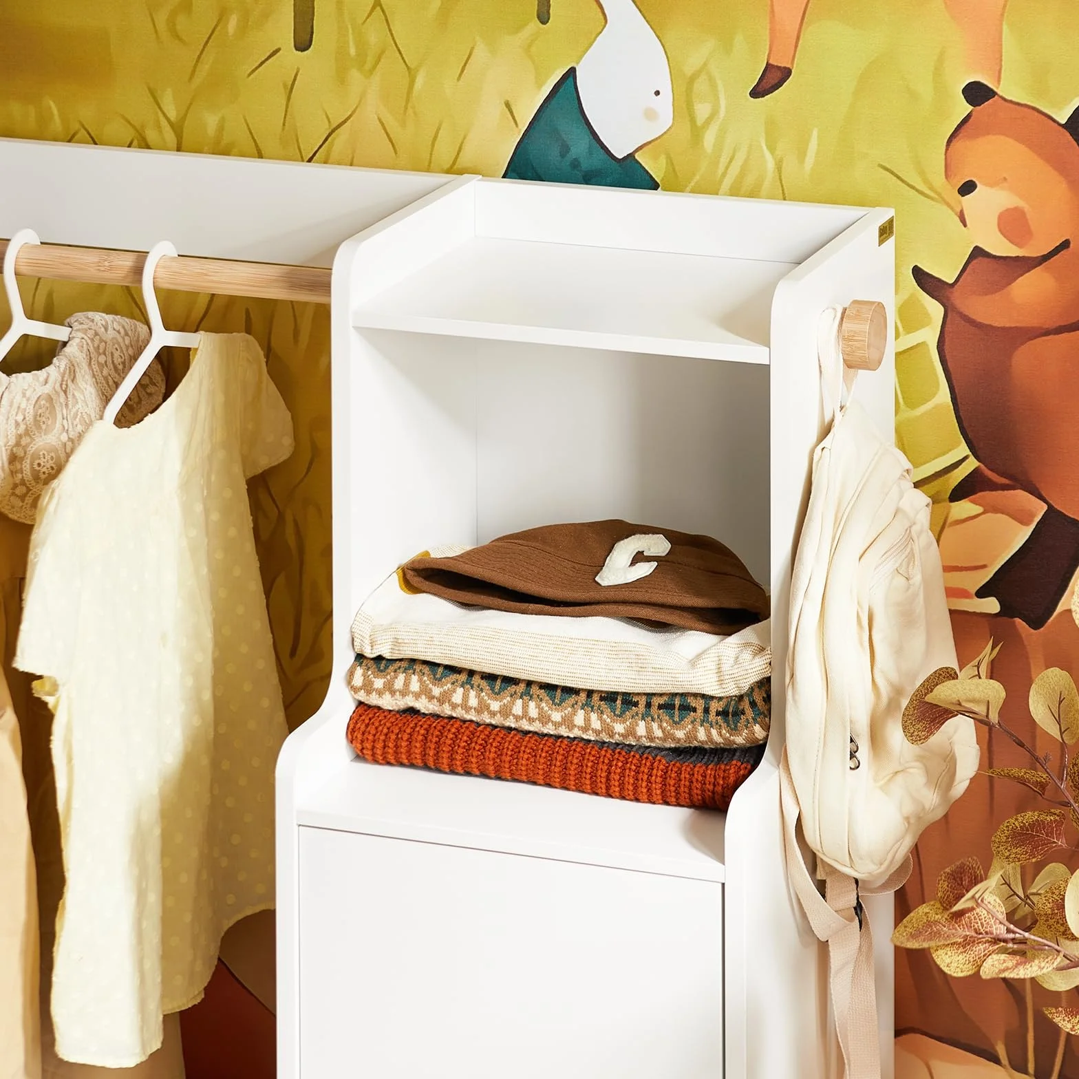 SoBuy Armadio Bambini con 4 Ripiani e 2 Ganci Bianco 94x35x110cm KMB110-W