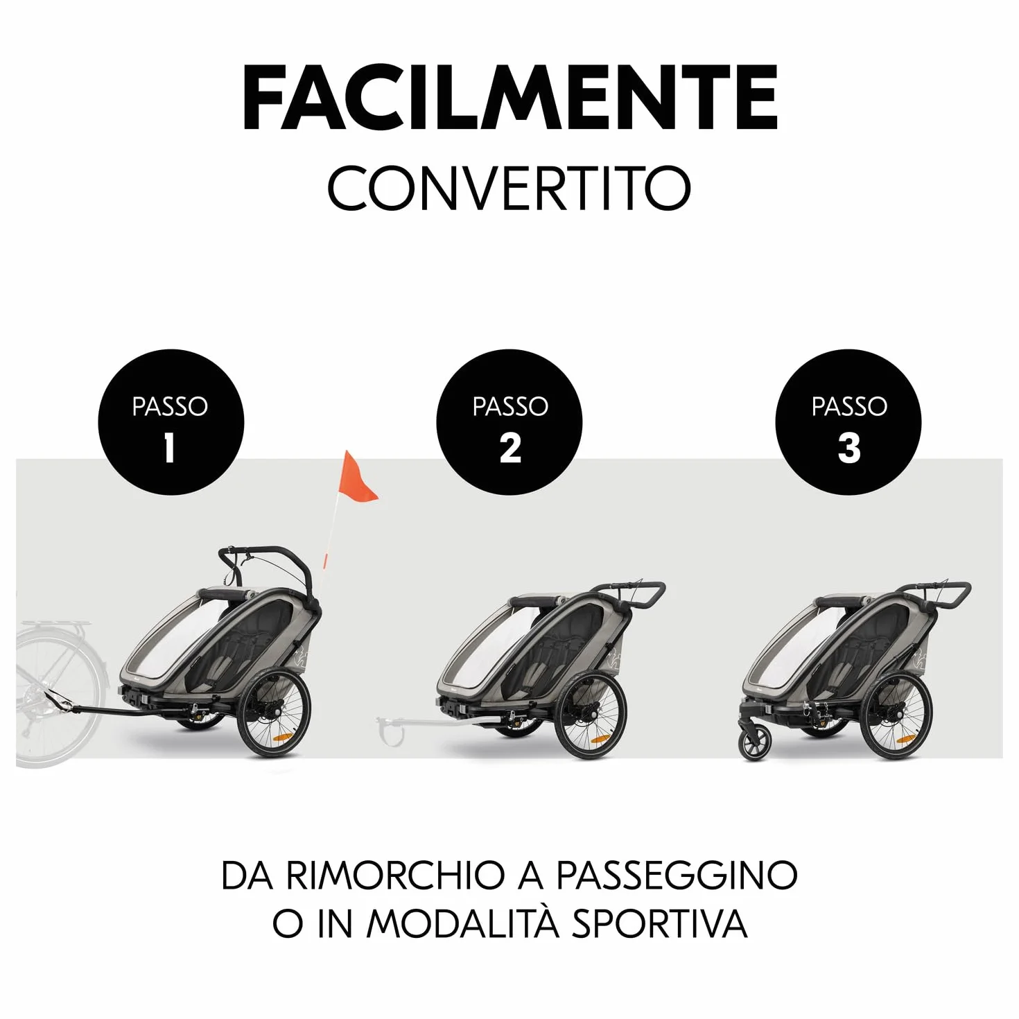Hauck Bike N Walk Duo 3in1 Rimorchio Bici Bambini 2 Posti 22 kg 120 cm Light Grey