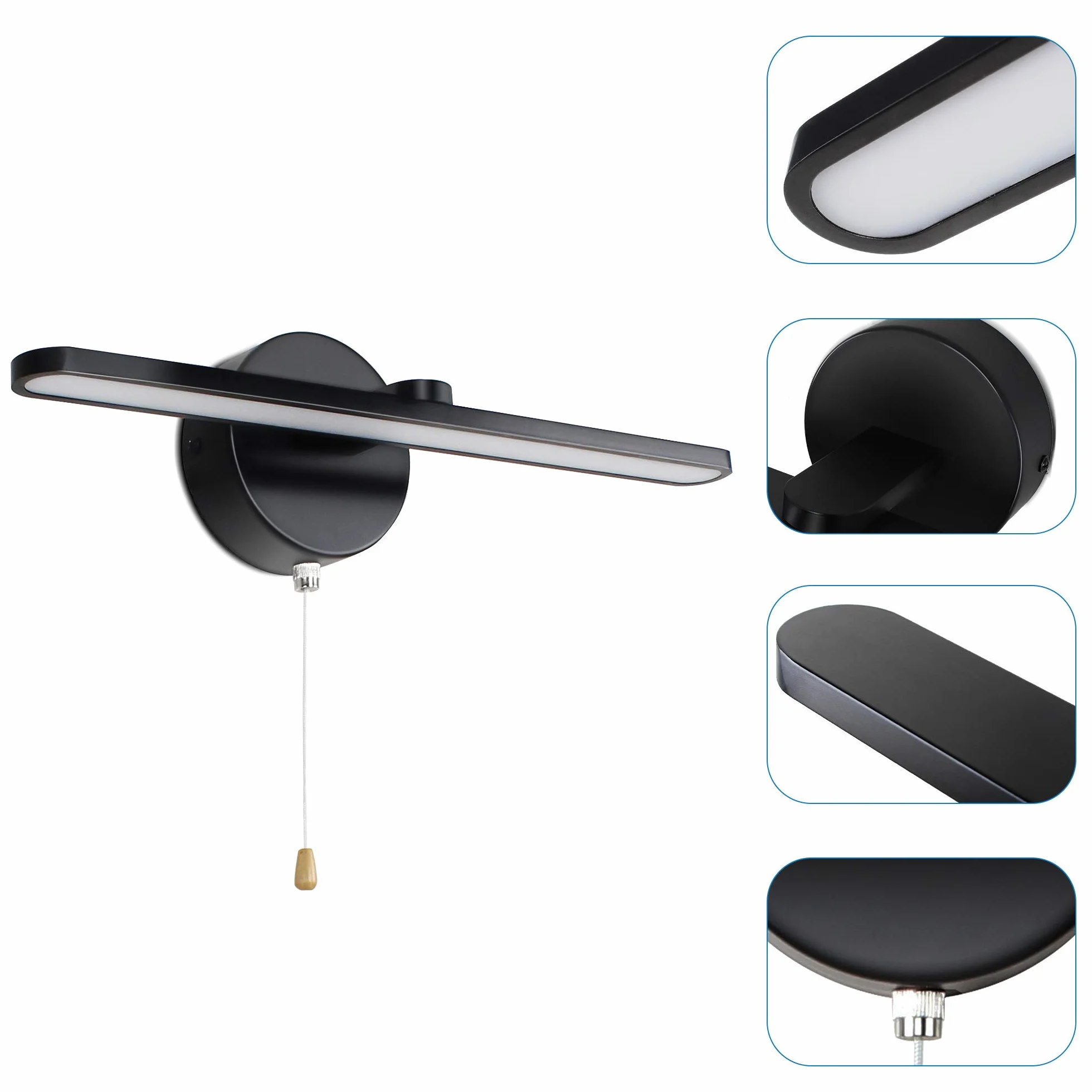 MantoLite Esposizione da Luci per,12W IP44 Lampade da Specchio con Interruttore Faretti da Muro,40CM 3000K Applique da Parete LED Interni Applique Da Parete Luci Lettura(Finitura Nero Opaca)
