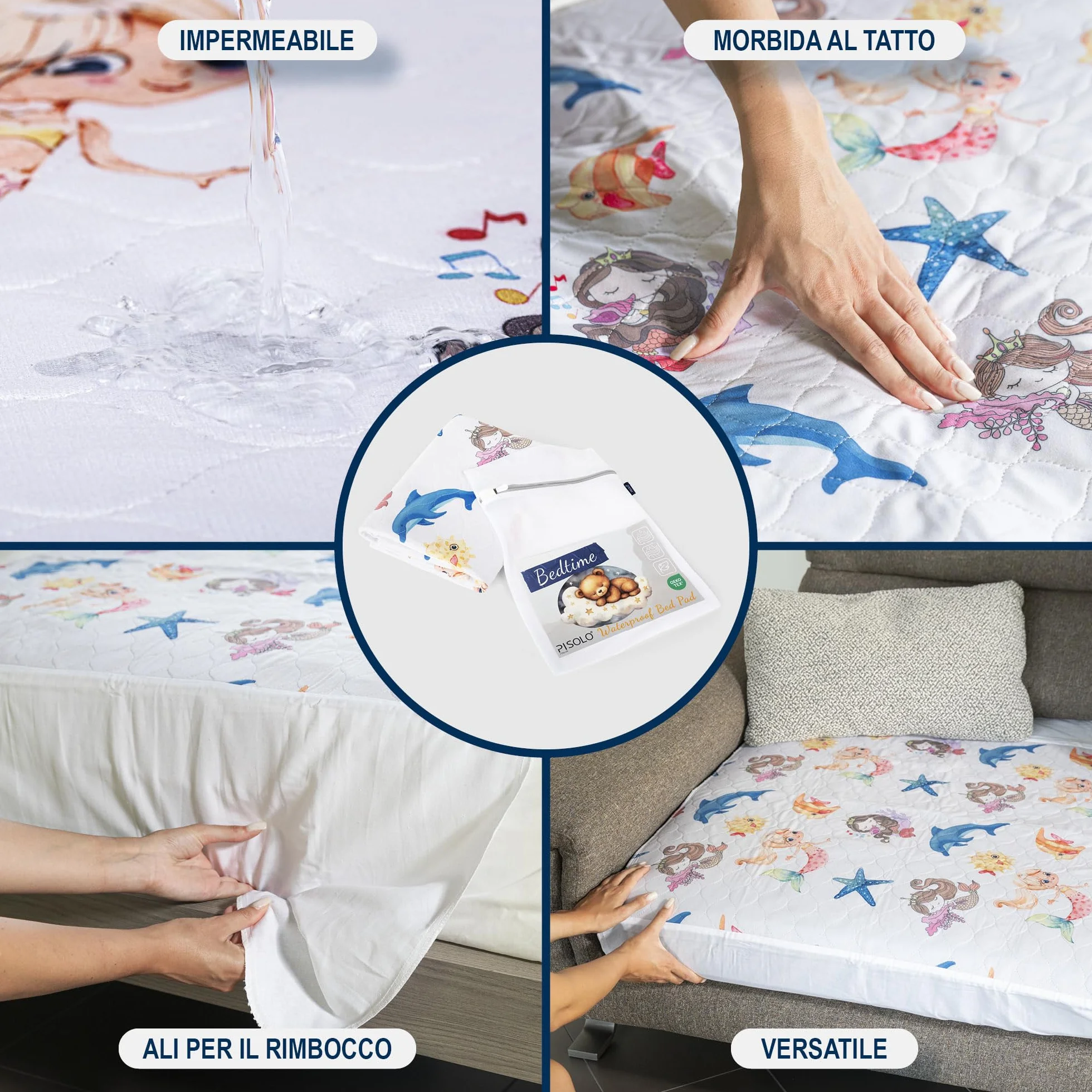 Coprimaterasso Impermeabile Ultra Assorbente 91x86cm Traversa Letto Bambino con Ali Rimboccabili