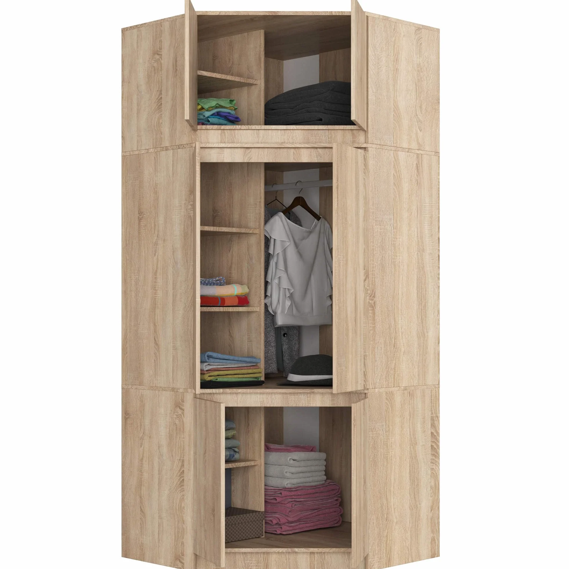 AKORD Armadio Angolare con Rialzo S100, Guardaroba 6 Ante, 100x235x50 cm, Rovere Sonoma