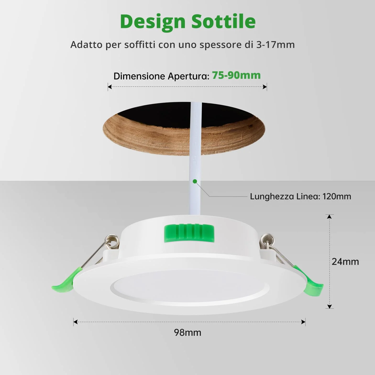 HOMEOW Faretti Led da Incasso per Cartongesso 7W, Diametro Foro 75-90mm, 24mm Ultrasottili, IP44 Faretti Led Soffitto, Regolabile Caldo 2700K, Neutro 4000K e Freddo 6000K, Non Dimmerabile, Set di 20