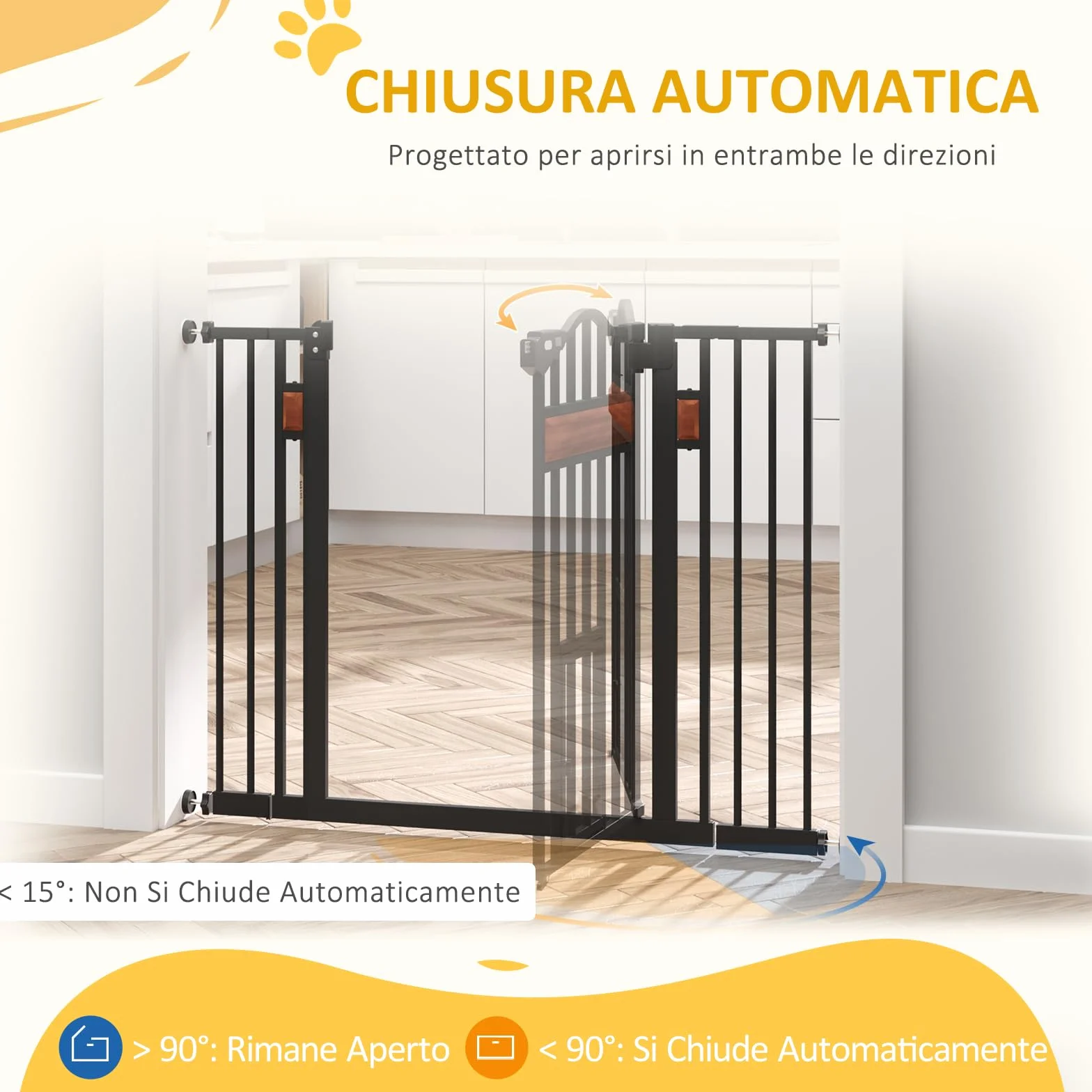 PawHut Cancelletto per Cani in Acciaio Legno di Pino Plastica 74-105x76.2 cm Nero