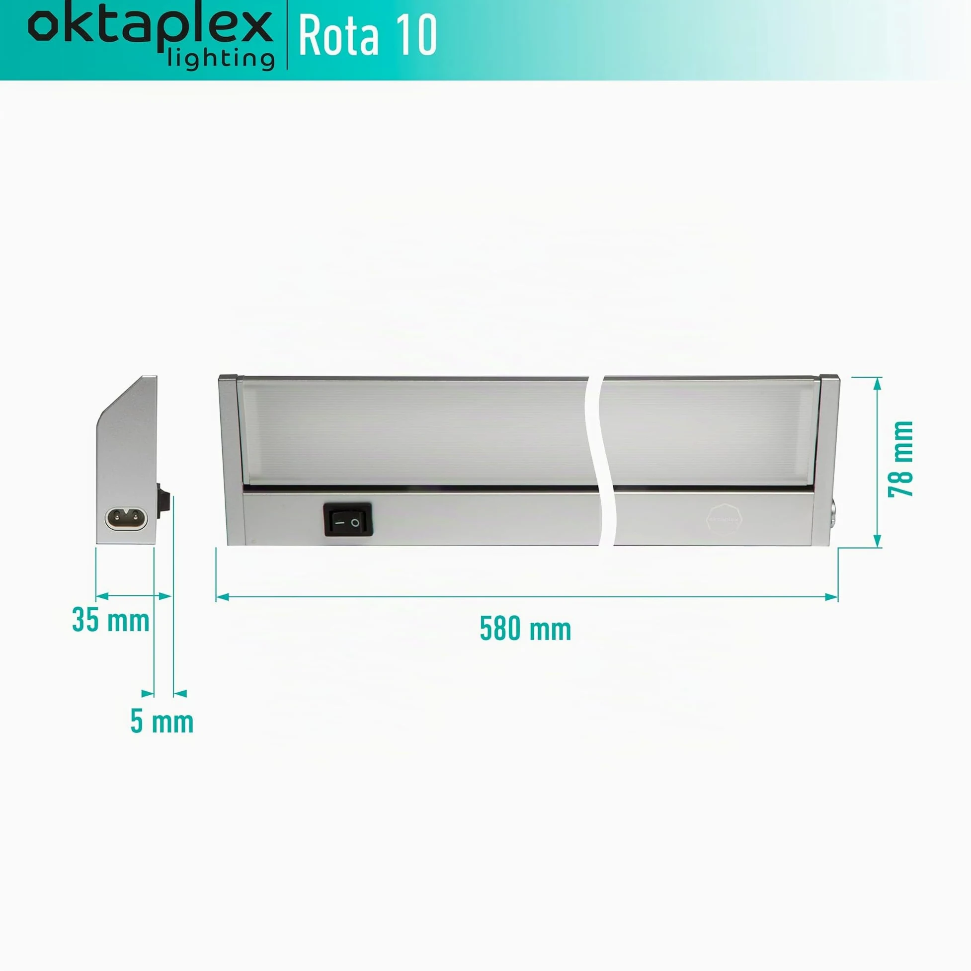 Oktaplex set da 2 Rota barra LED sottopensile orientabile 60 cm | 800 lm e 10 W, 4000 K bianco neutro su 230 V, corpo orientabile in alluminio argento con interruttore