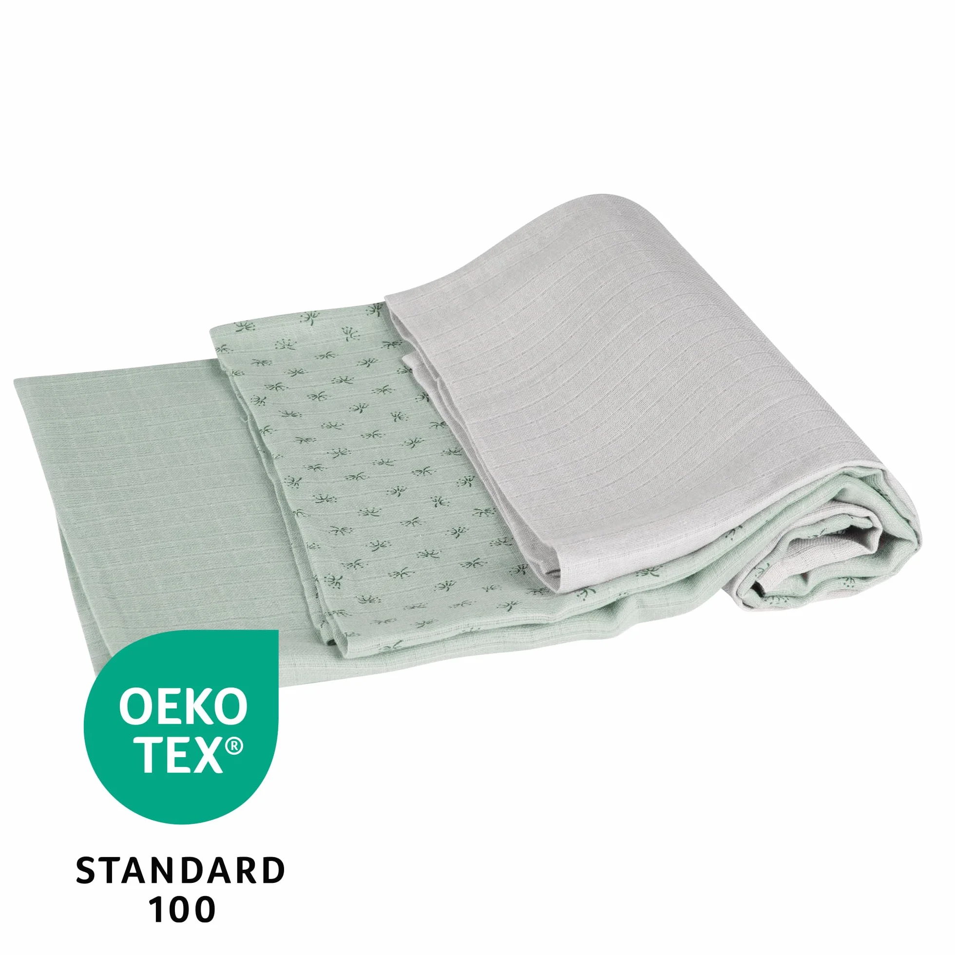 roba Set 3 Lenzuolini Bio Lil Planet - Mussola Cotone Biologico GOTS 80x80 cm Traspirante Idrorepellente Lavabile Verde