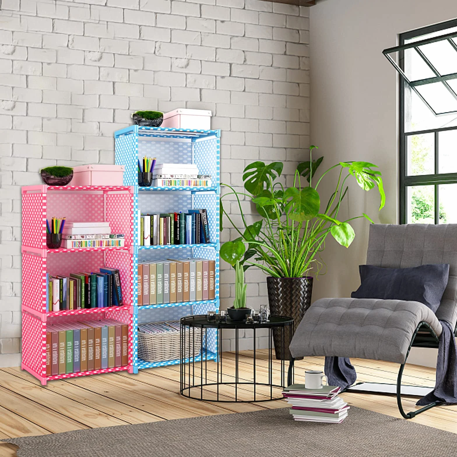 Libreria a cubo 2 ripiani multifunzionale per libri, scarpe, giocattoli, decorazioni, camera da letto, studio