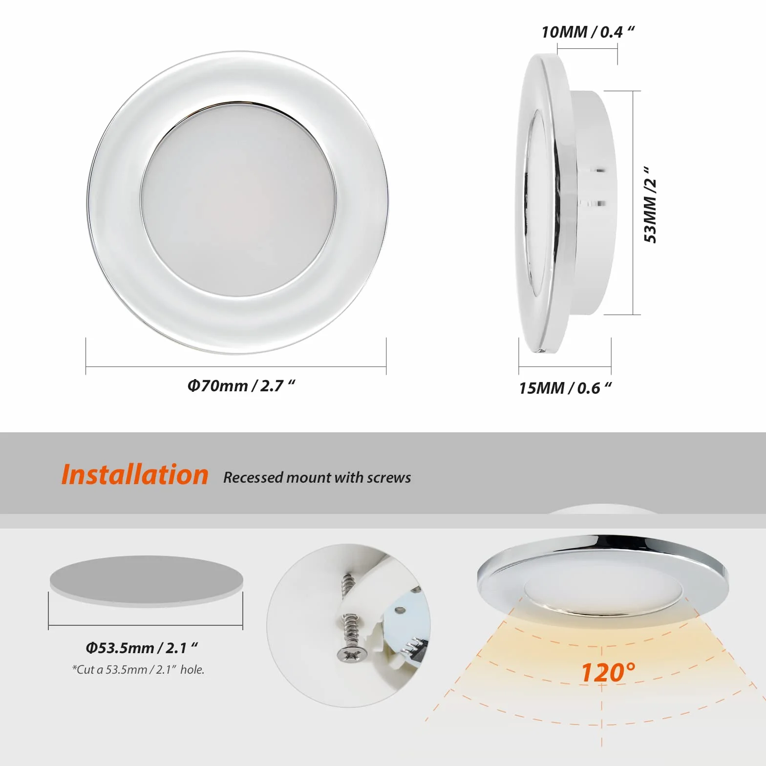 Dream Lighting Plafoniera 12v Faretti LED per Camper Interni Cromato IP44 Bianco Caldo 6 Pezzi