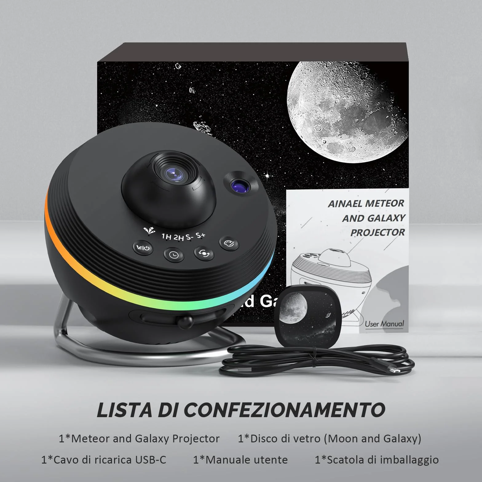 Proiettore Galassia, Proiettore Stelle Soffitto Planetaria Cielo Stellato Luce Notturna con Striscia Luminosa, Meteor and Galaxy Projector per Bambini Adulti Camera Regalo Compleanno Natale