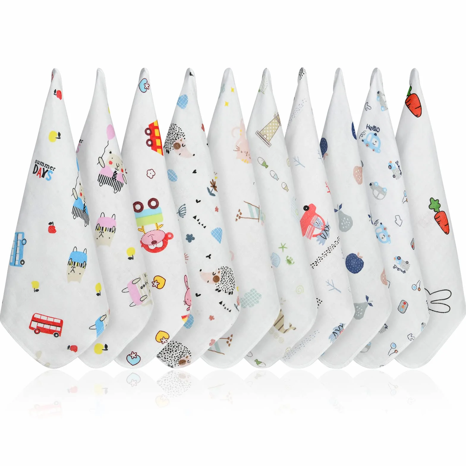 Aolso Mussole Neonato Asciugamani Bambini 30x30cm Cotone 10 Pezzi