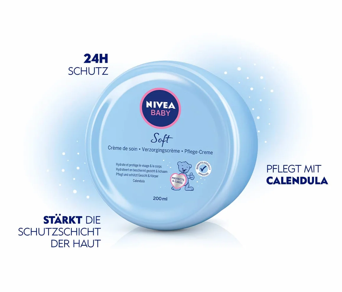 NIVEA BABY Soft Care Cream, crema hidratante para bebés con caléndula, 200 ml
