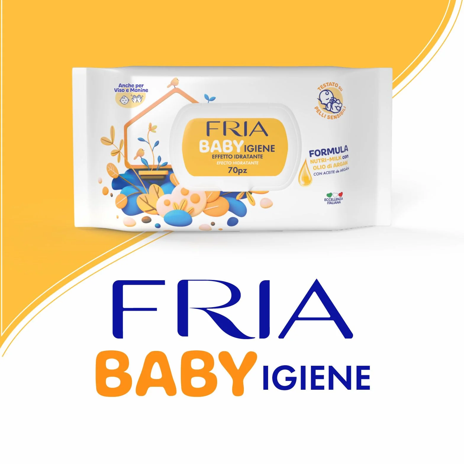 Fria Baby Salviette per Cambio Pannolino con Olio di Argan e Nutrimilk, Idratanti, 70 Pezzi