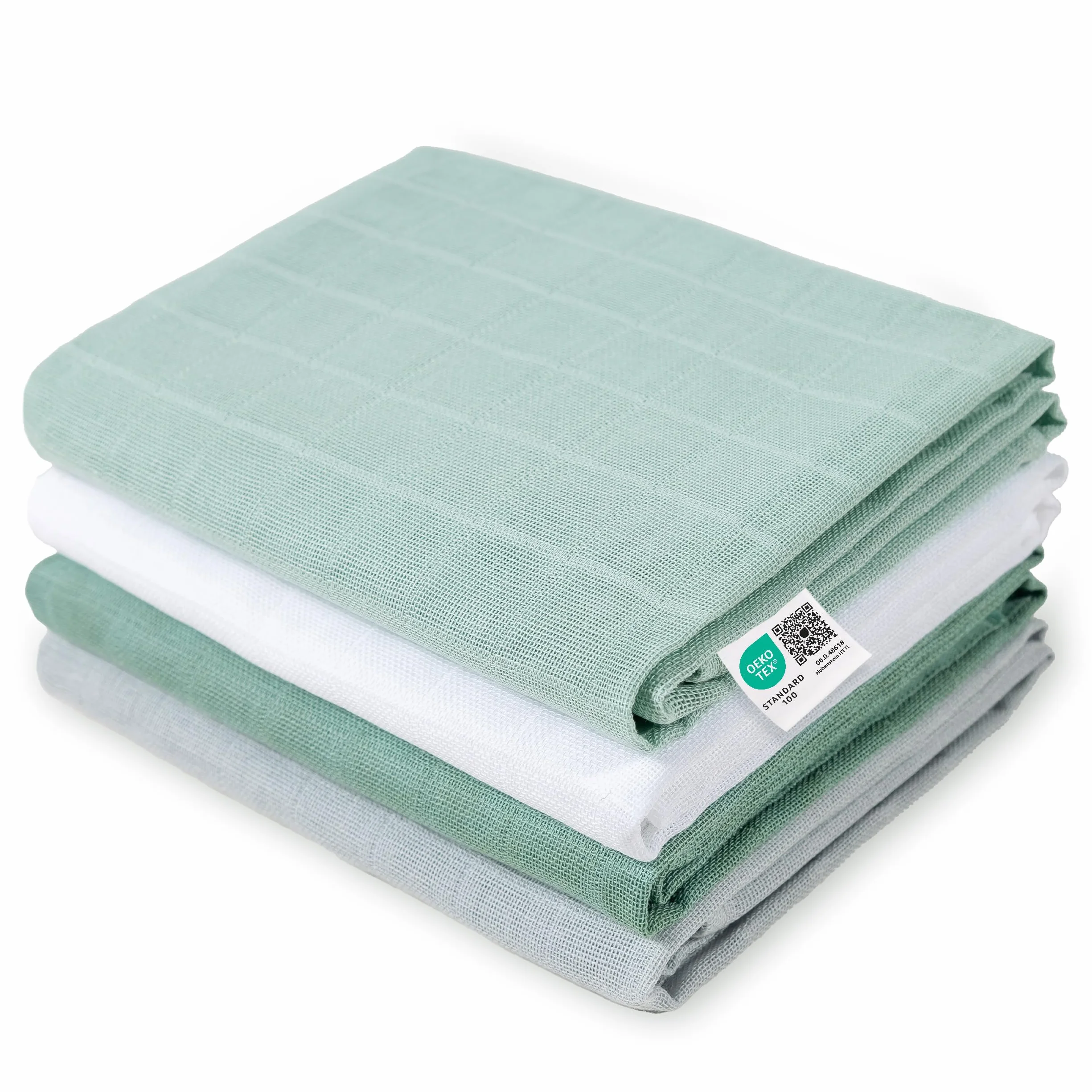 Mussole Neonato 70x70cm Cotone 100% OEKO-TEX Standard 100 Verde Bianco Menta Grigio Conf. 4