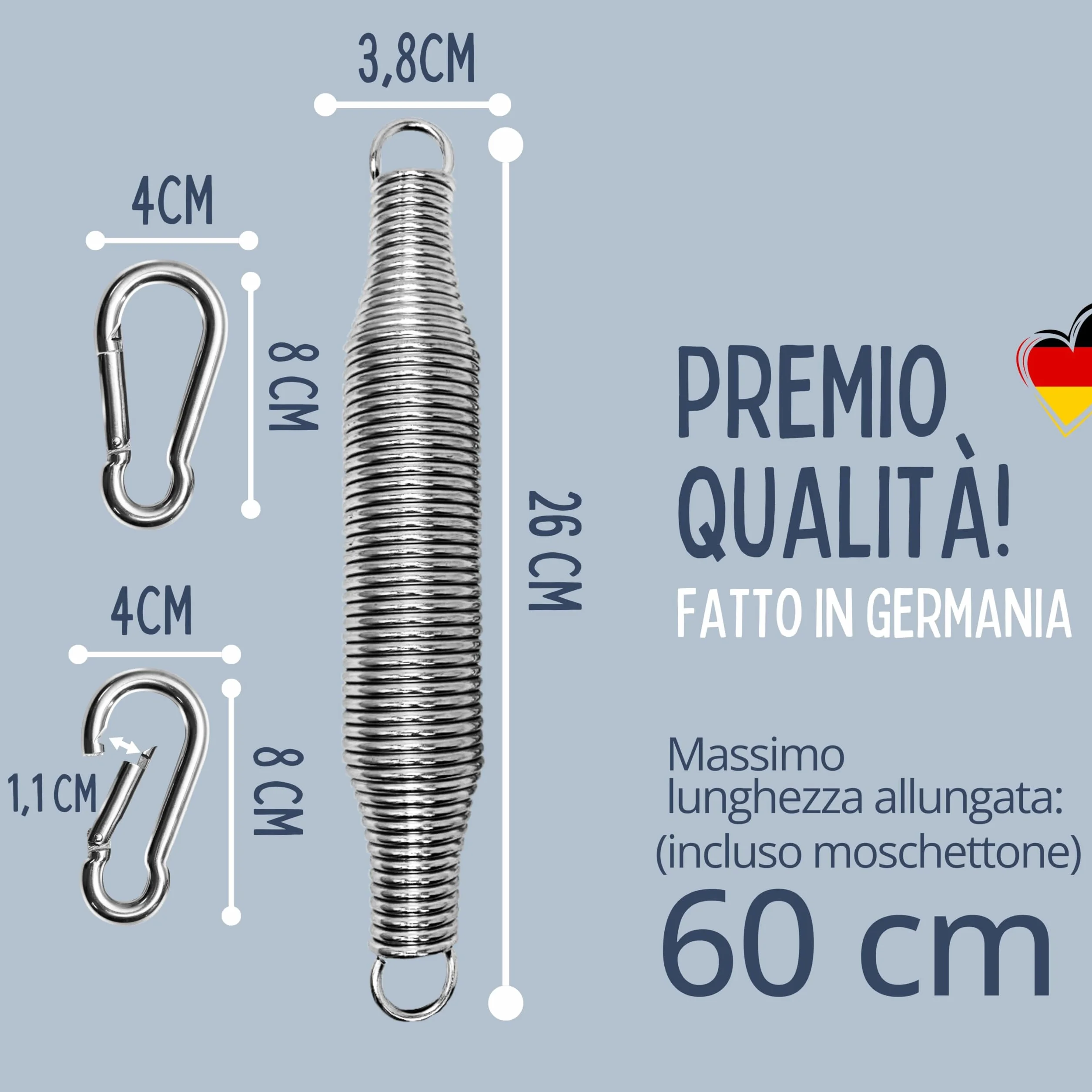 Set sprężyn wahadłowych do kołyski i hamaka dla dzieci, 2 karabinki, wyprodukowany w Niemczech